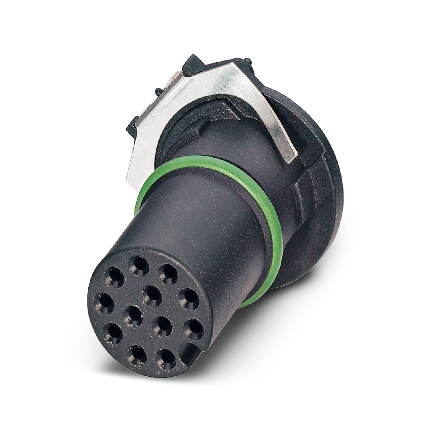 Contact carrier, 12-position, Socket, straight, M12, A-coding, THR solder connection, this item is expected to be lead-free from Q4 2025 in accordance with RoHS II without exception 6c (Pb < 0.1%), a lead-free alternative is possible on request in advance