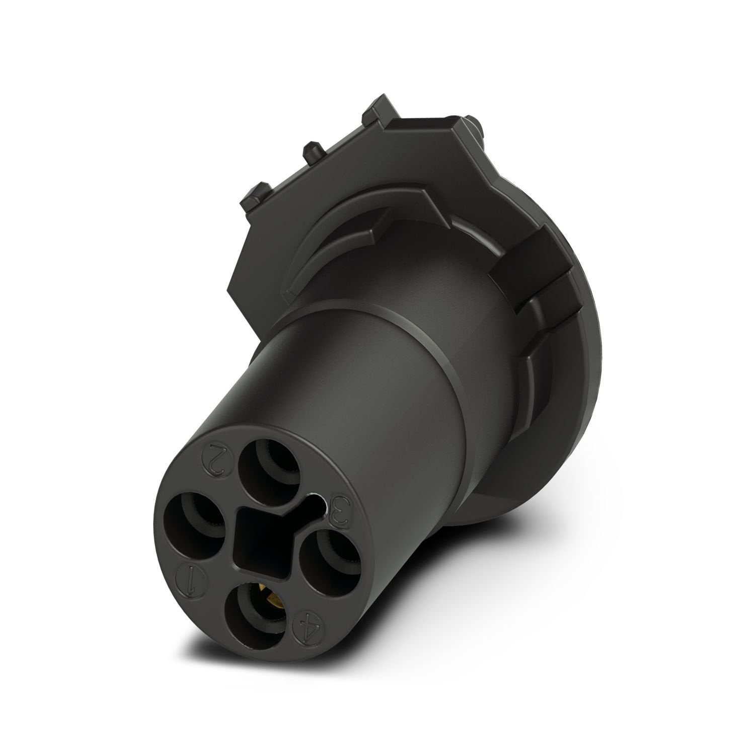 Contact carrier, Power, 4-position, Socket, straight, M12, T-coding, THR solder connection, this item is expected to be lead-free from Q4 2025 in accordance with RoHS II without exception 6c (Pb < 0.1%), a lead-free alternative is possible on request in advance