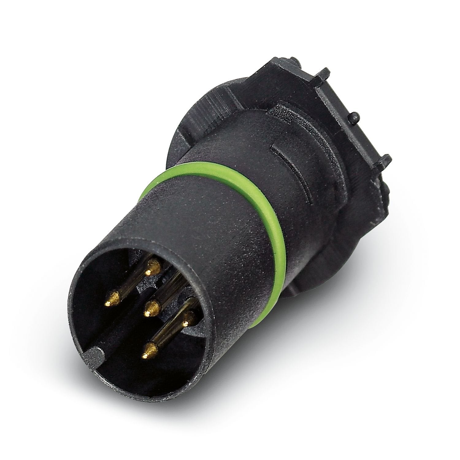 Contact carrier, 5-position, Pin, straight, M12, A-coding, THR solder connection, Item is lead-free in accordance with RoHS II without Exemption 6c (Pb < 0.1 %)