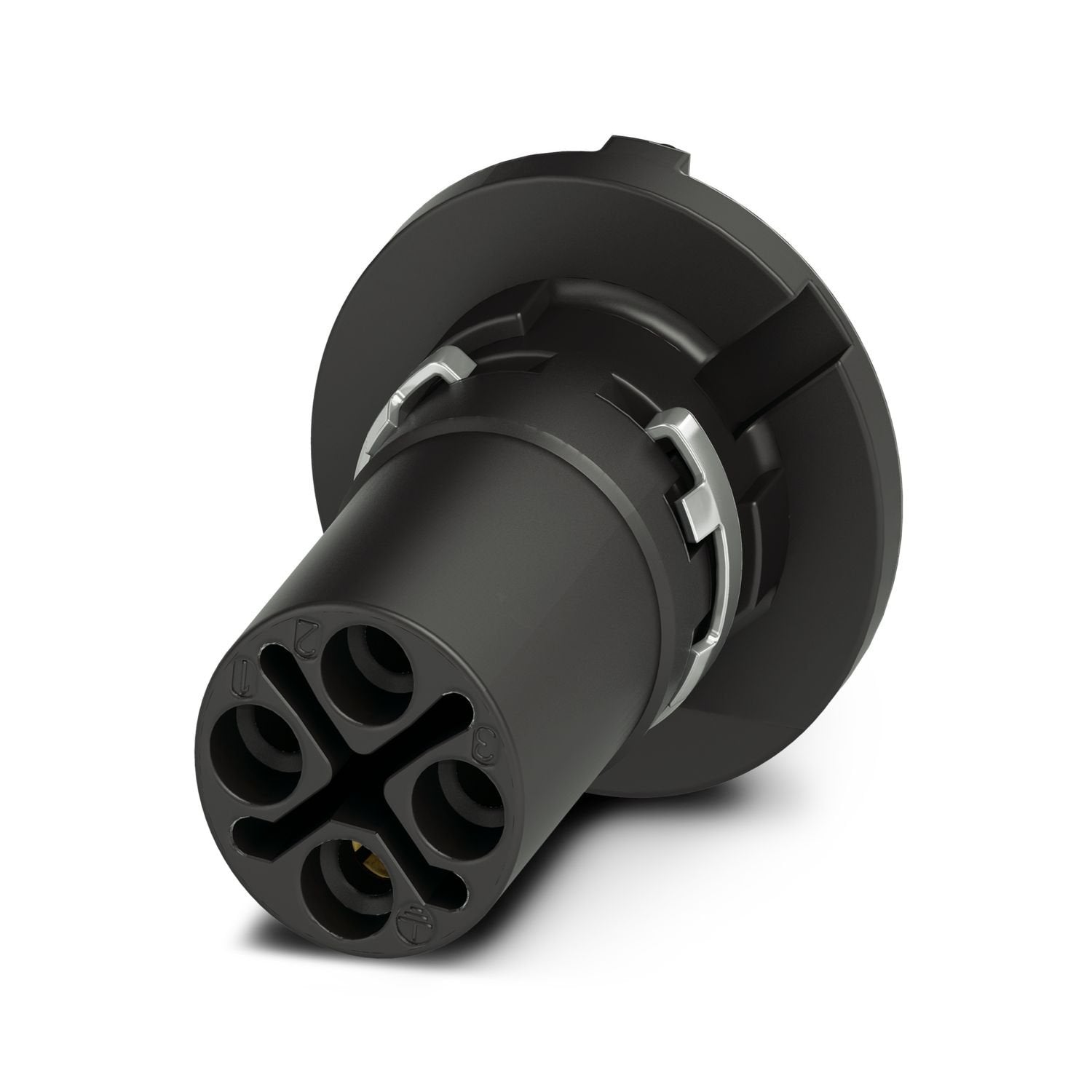 Contact carrier, Universal, 4-position, Socket, straight, M12, S-coding, THR solder connection, this item is expected to be lead-free from Q4 2025 in accordance with RoHS II without exception 6c (Pb < 0.1%), a lead-free alternative is possible on request in advance