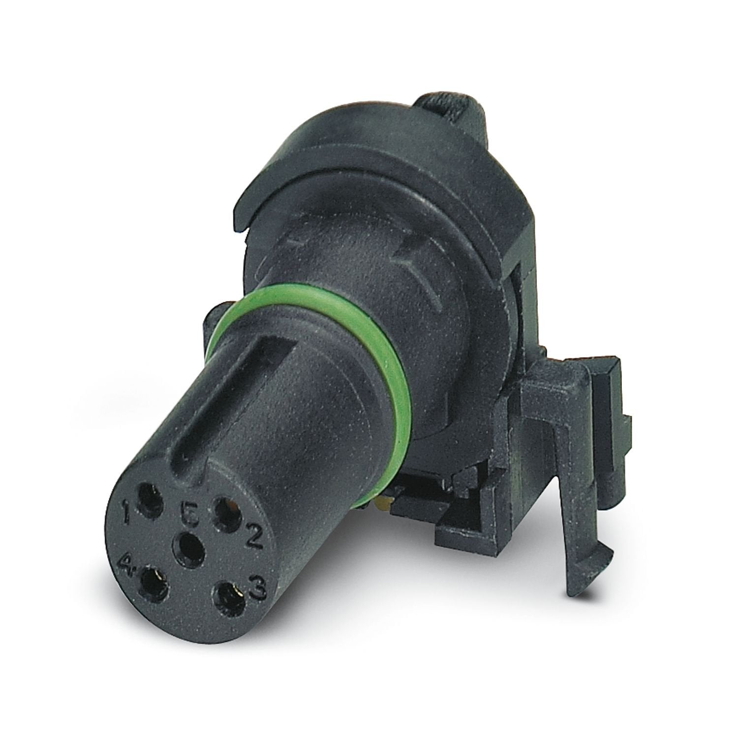 Contact carrier, 4-position, Socket, angled, M12, A-coding, Wave soldering, this item is expected to be lead-free from Q4 2025 in accordance with RoHS II without exception 6c (Pb < 0.1%), a lead-free alternative is possible on request in advance