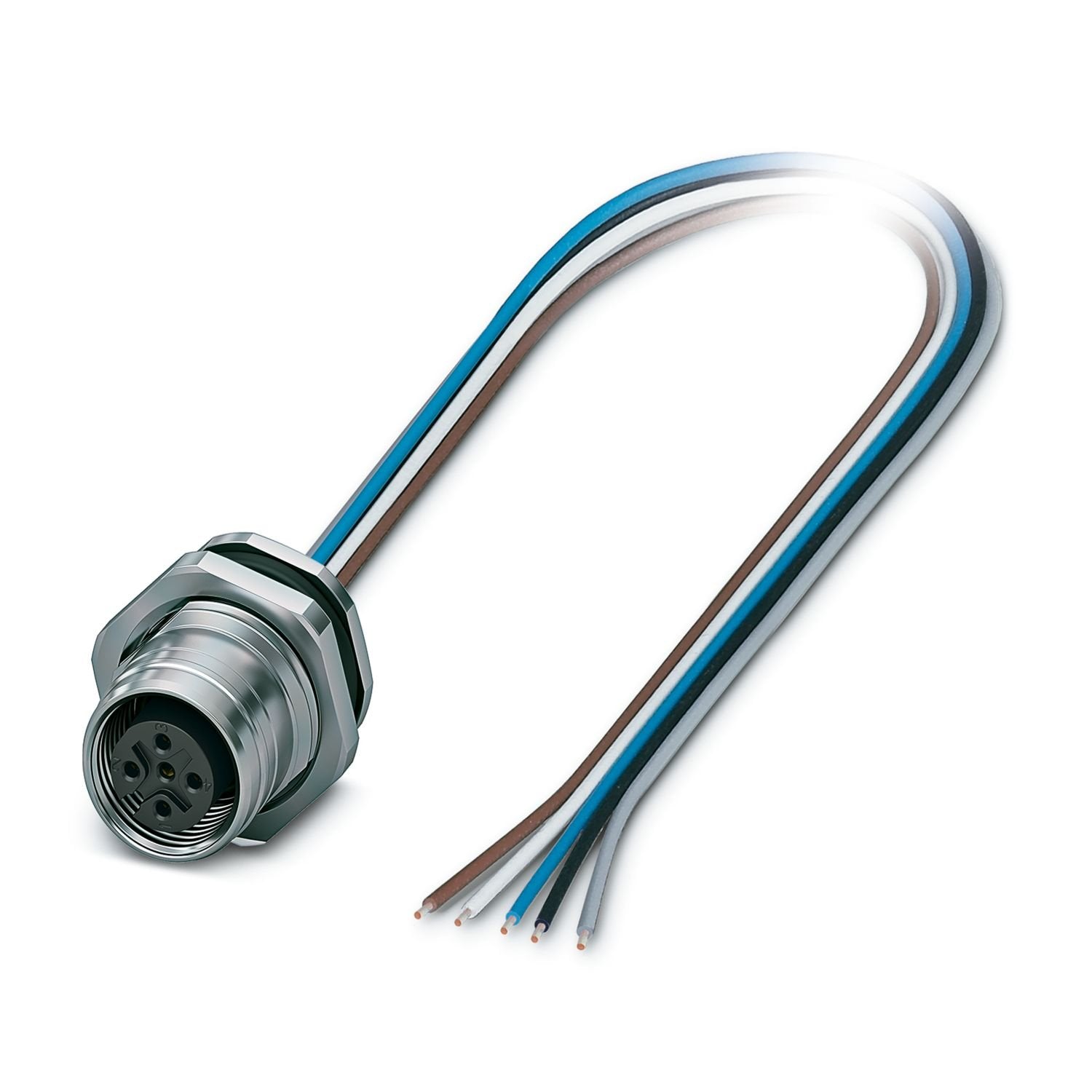 Device connector rear mounting, Universal, 8-position, Socket, straight, M12-Push-pull external locking, A-coding, on free cable end, Individual wires, cable length: 0.5 m, 0.25 mm 2 , TPE litz wire, potted, this item is expected to be lead-free from Q2 2026 in accordance with RoHS II without exception 6c (Pb < 0.1%), a lead-free alternative is possible on request in advance