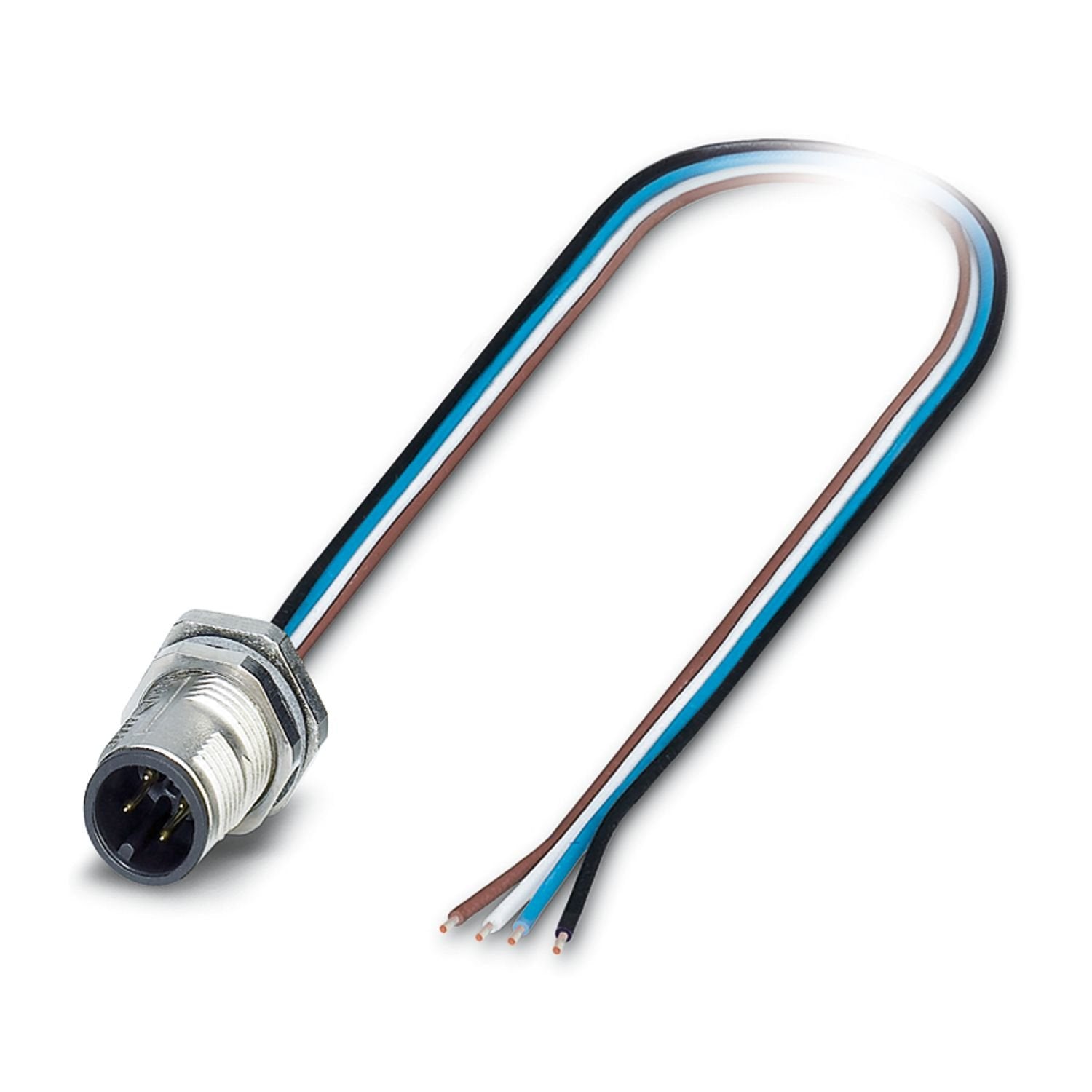 Device connector rear mounting, Universal, 4-position, Pin, straight, M12-SPEEDCON, A-coding, on free cable end, Individual wires, cable length: 0.5 m, 0.34 mm 2 , TPE litz wire, potted, this item is expected to be lead-free from Q2 2026 in accordance with RoHS II without exception 6c (Pb < 0.1%), a lead-free alternative is possible on request in advance