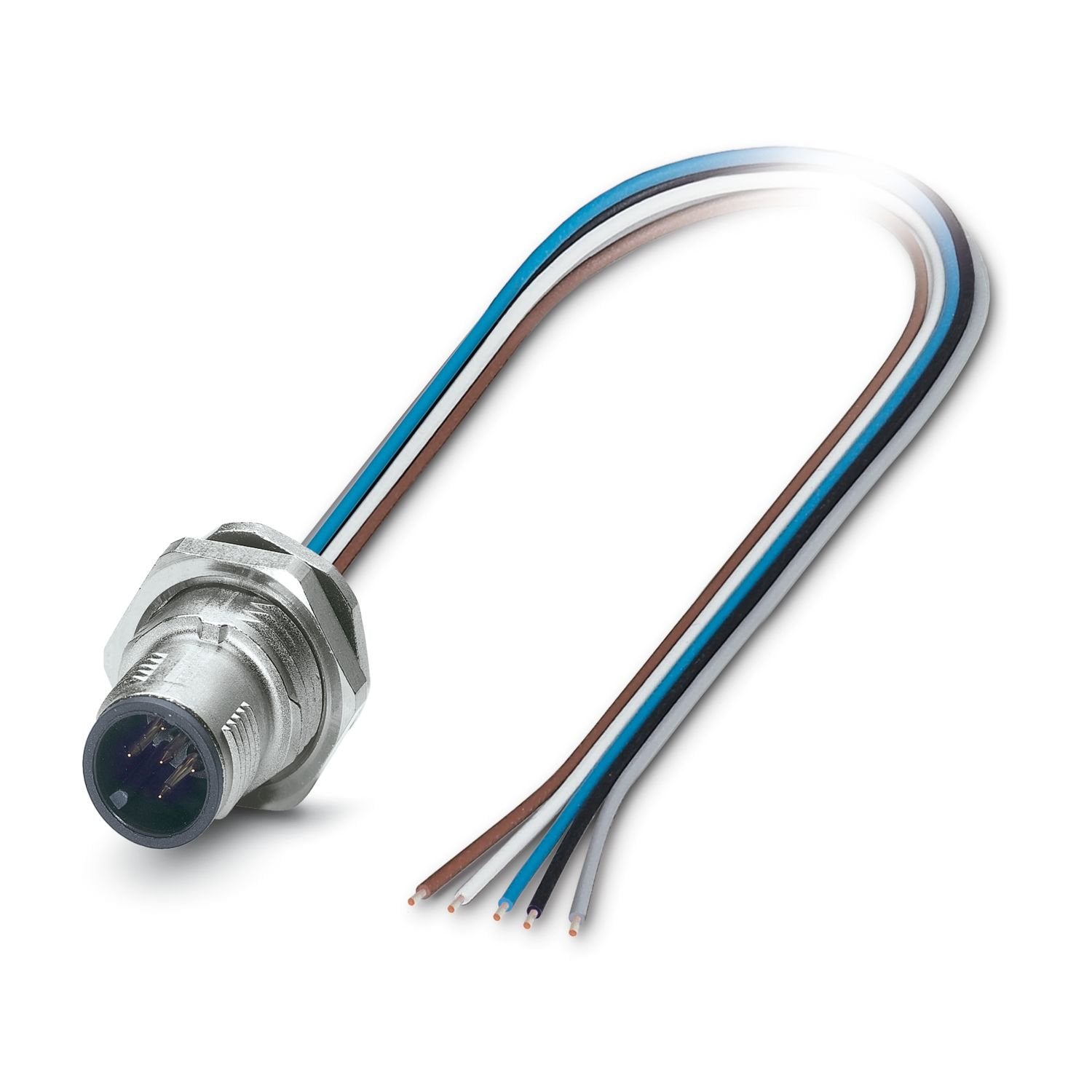 Device connector rear mounting, Universal, 5-position, Pin, straight, M12-SPEEDCON, A-coding, on free cable end, Individual wires, cable length: 0.5 m, 0.34 mm 2 , TPE litz wire, potted, this item is expected to be lead-free from Q2 2026 in accordance with RoHS II without exception 6c (Pb < 0.1%), a lead-free alternative is possible on request in advance