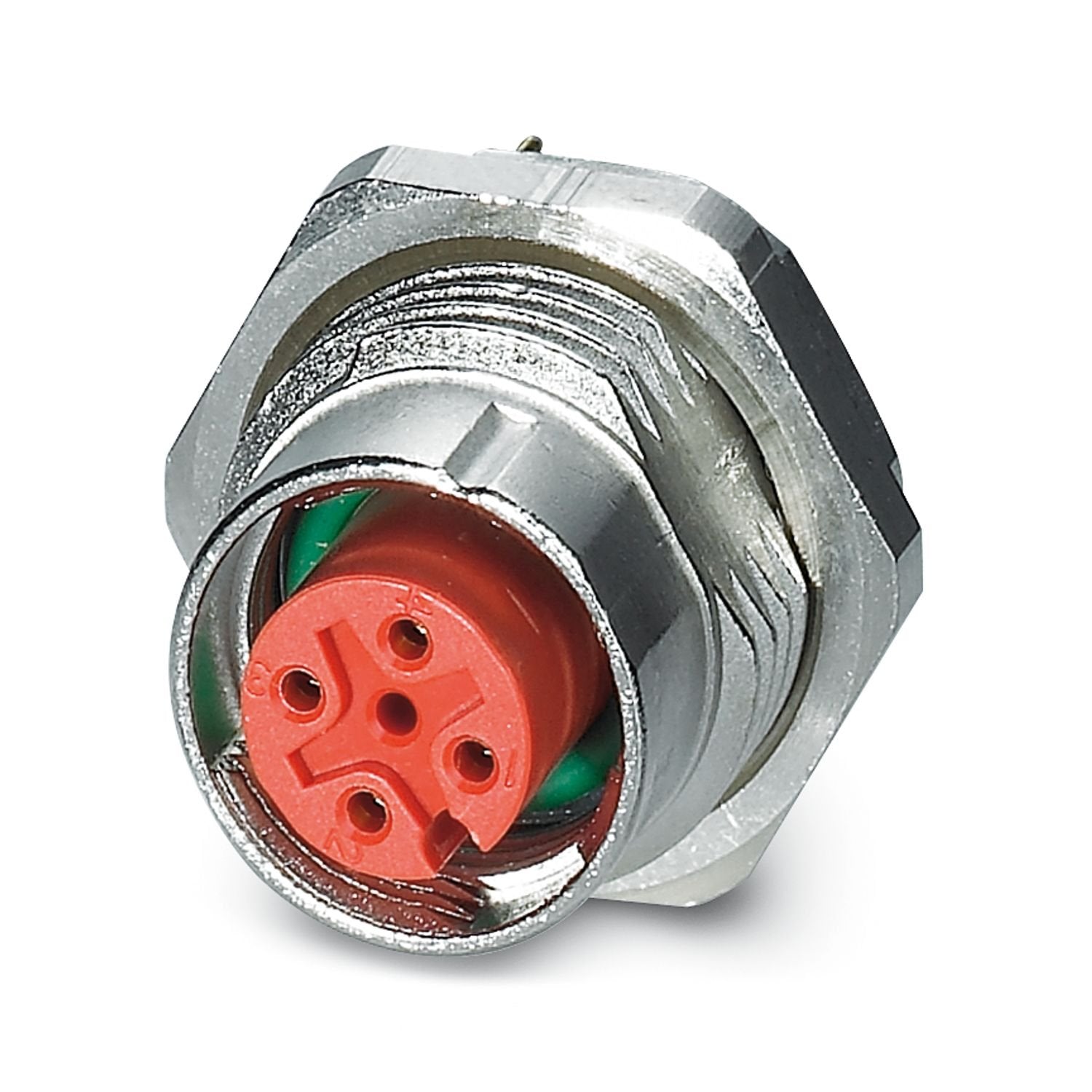 Device connector rear mounting, 4-position, Socket, straight, M12-SPEEDCON, A-coding, Wave soldering, this item is expected to be lead-free from Q1 2026 in accordance with RoHS II without exception 6c (Pb < 0.1%), a lead-free alternative is possible on request in advance