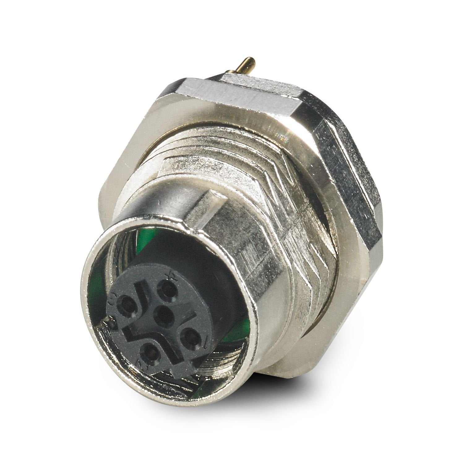 Device connector rear mounting, Ethernet, 4-position, Socket, straight, M12-SPEEDCON, D-coding, Wave soldering, Item is lead-free in accordance with RoHS II without Exemption 6c (Pb < 0.1 %)