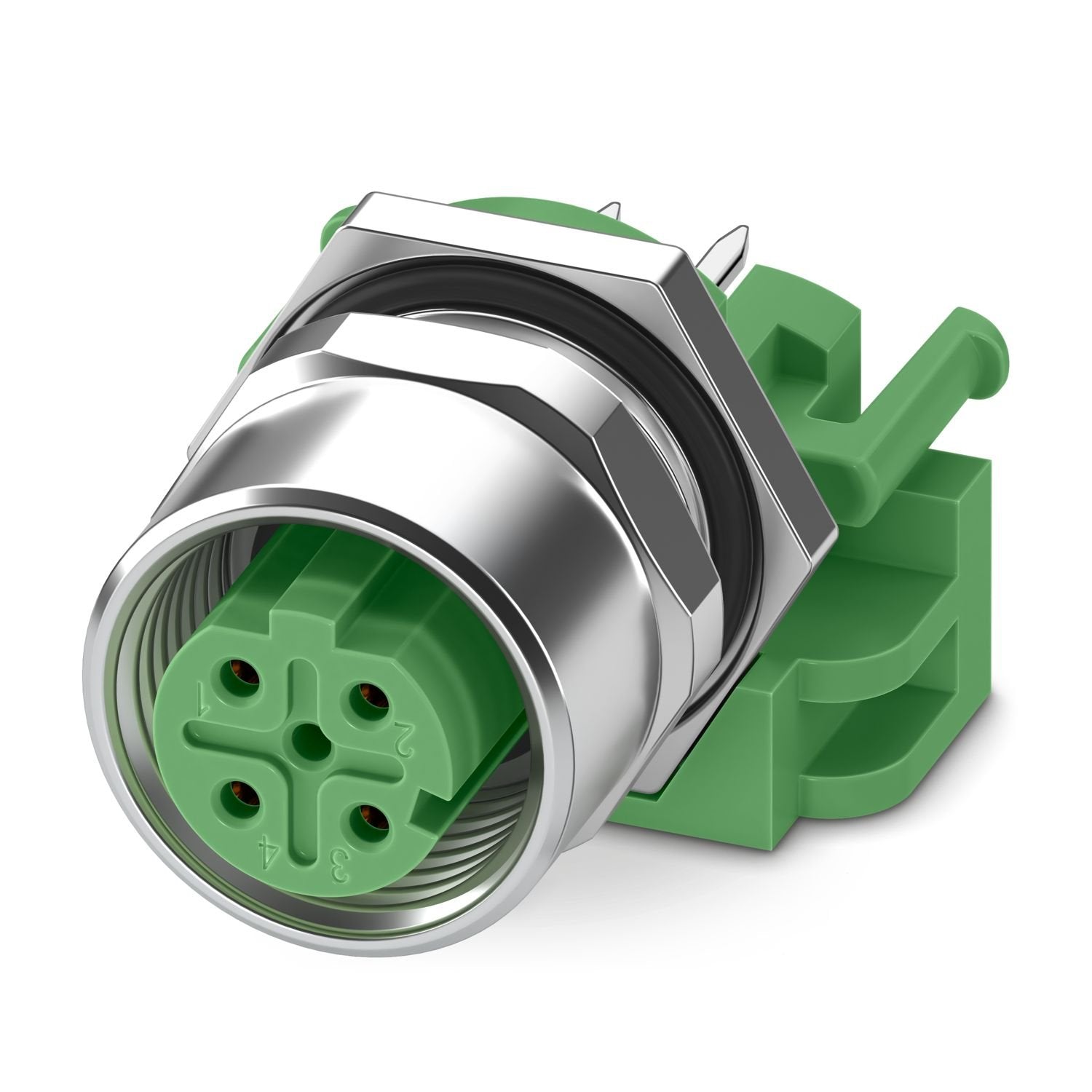 Device connector rear mounting, 4-position, Socket, straight, M12, D-coding, Wave soldering