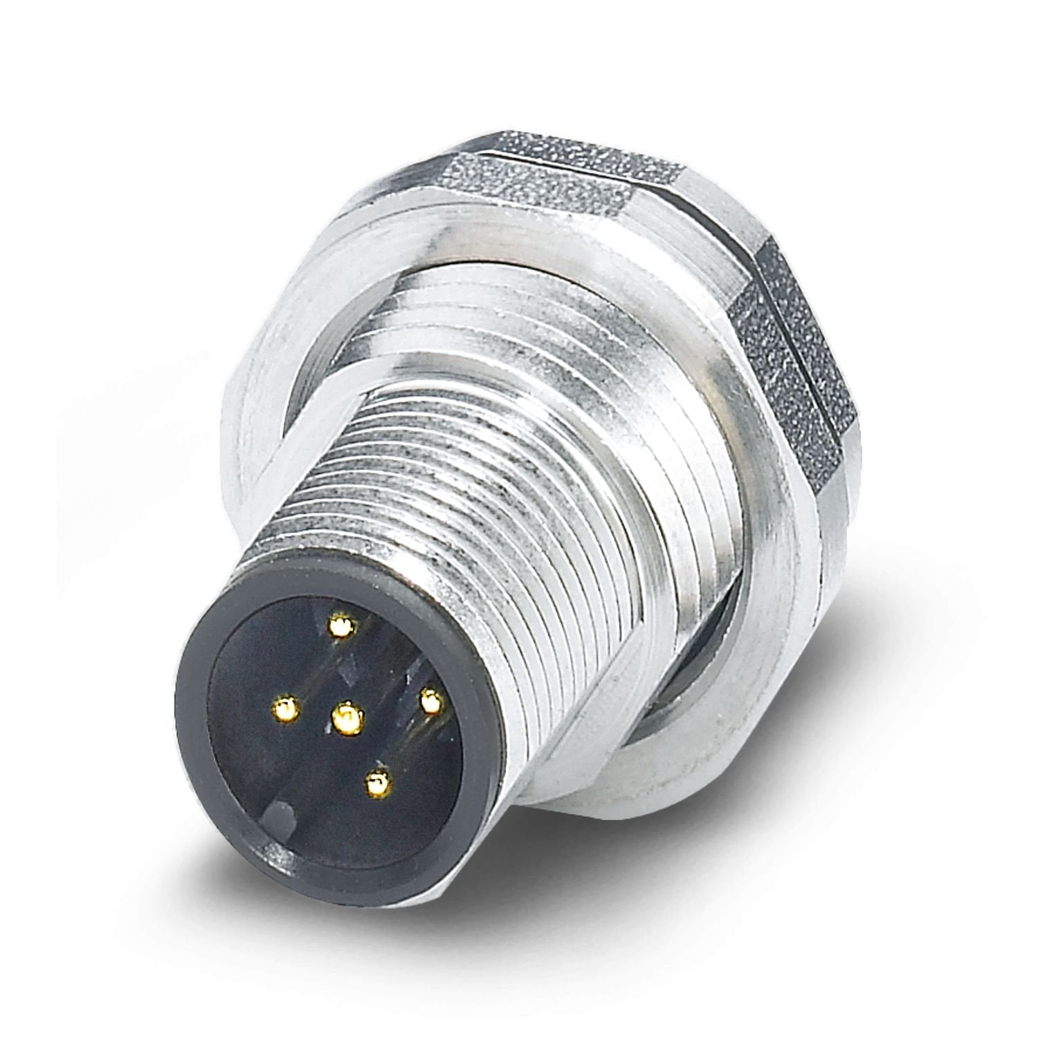 Device connector rear mounting, 5-position, Pin, straight, M12-Standard, A-coding, Wave soldering, this item is expected to be lead-free from Q4 2025 in accordance with RoHS II without exception 6c (Pb < 0.1%), a lead-free alternative is possible on request in advance