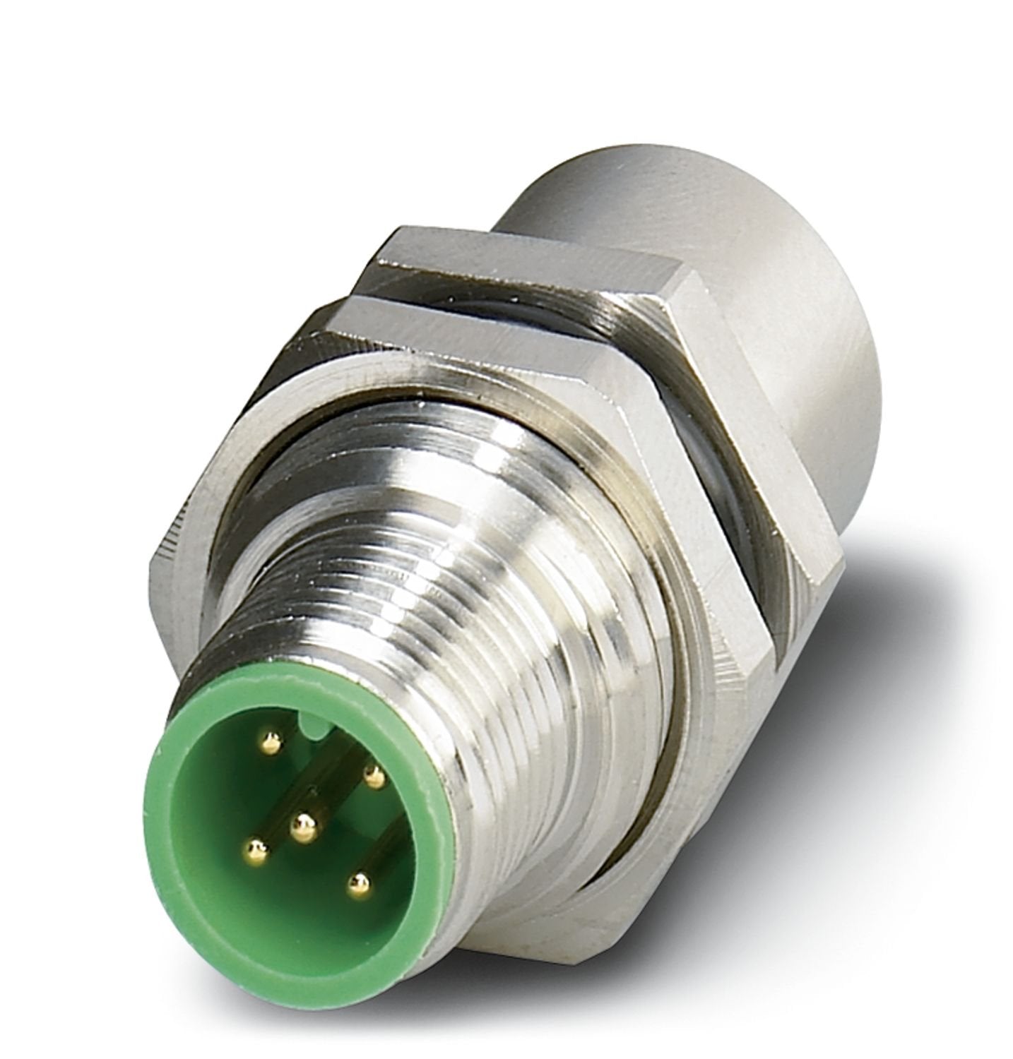 Sensor/actuator control cabinet feed-through, male to female, 5-pos., M12, shielded, A-coded, bipolar/screw mounting with M16 thread