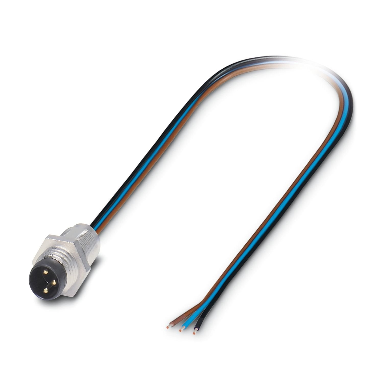 Device connector front mounting, 3-position, Pin, straight, M8, A-coding, Individual wires, cable length: 0.5 m, 0.25 mm 2 , PVC litz wire