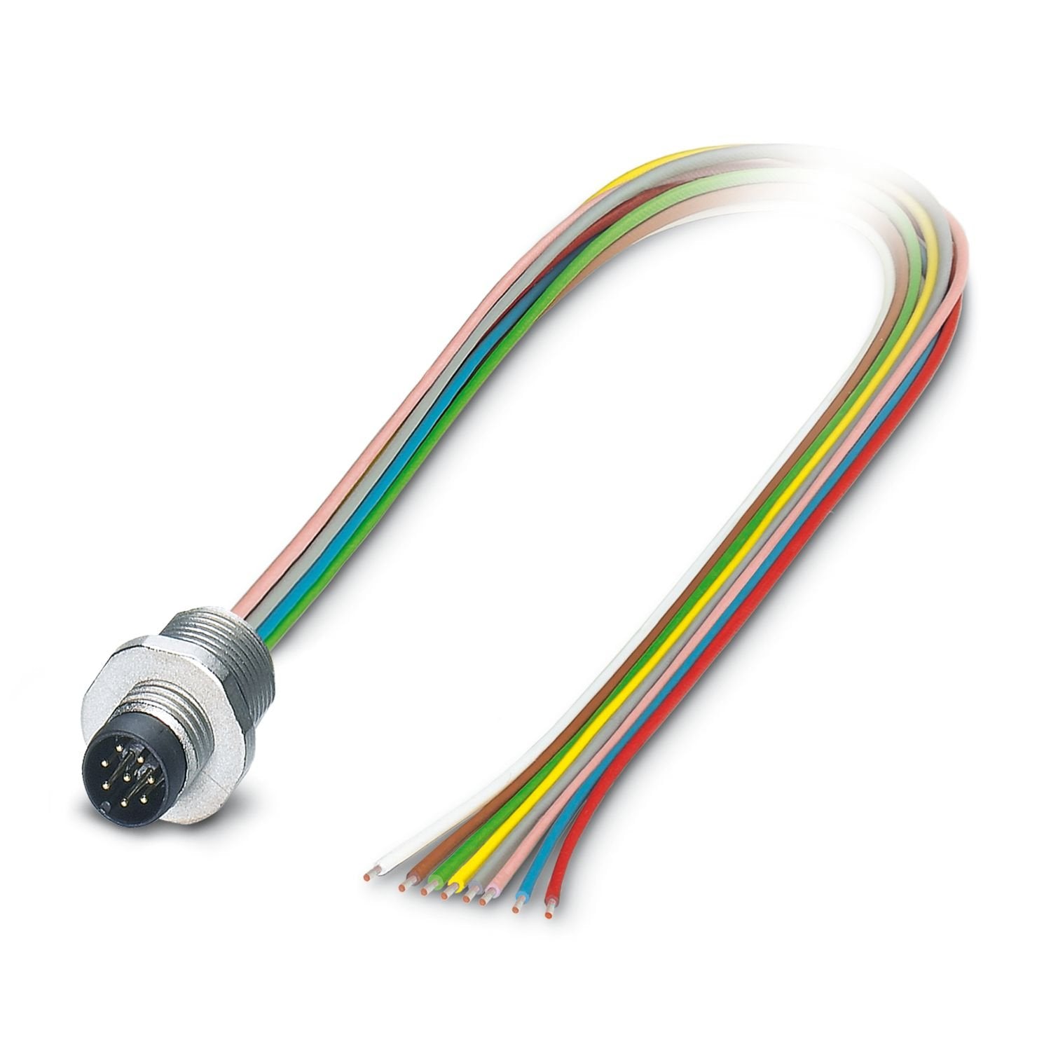 Device connector front mounting, 8-position, Pin, straight, M8, A-coding, Individual wires, cable length: 0.5 m, 0.14 mm 2 , PVC litz wire