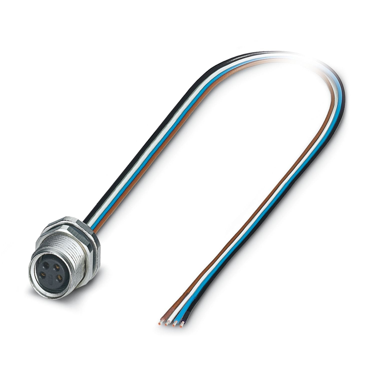Device connector rear mounting, 4-position, Socket, straight, M8, A-coding, on free cable end, Individual wires, cable length: 0.5 m, 0.25 mm 2 , PVC litz wire