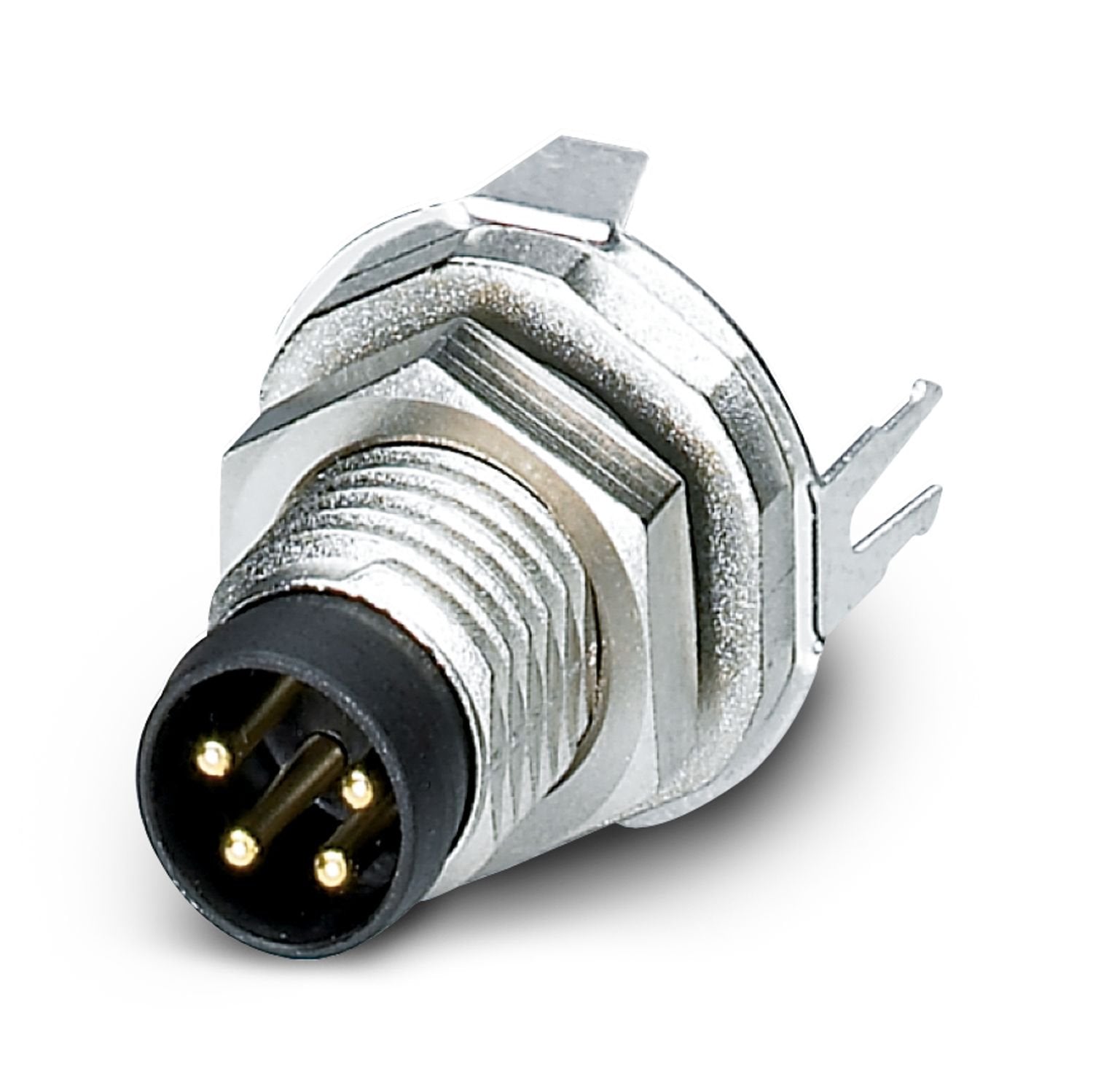 Device connector rear mounting, Universal, 4-position, Pin, straight, M8, A-coding, Wave soldering