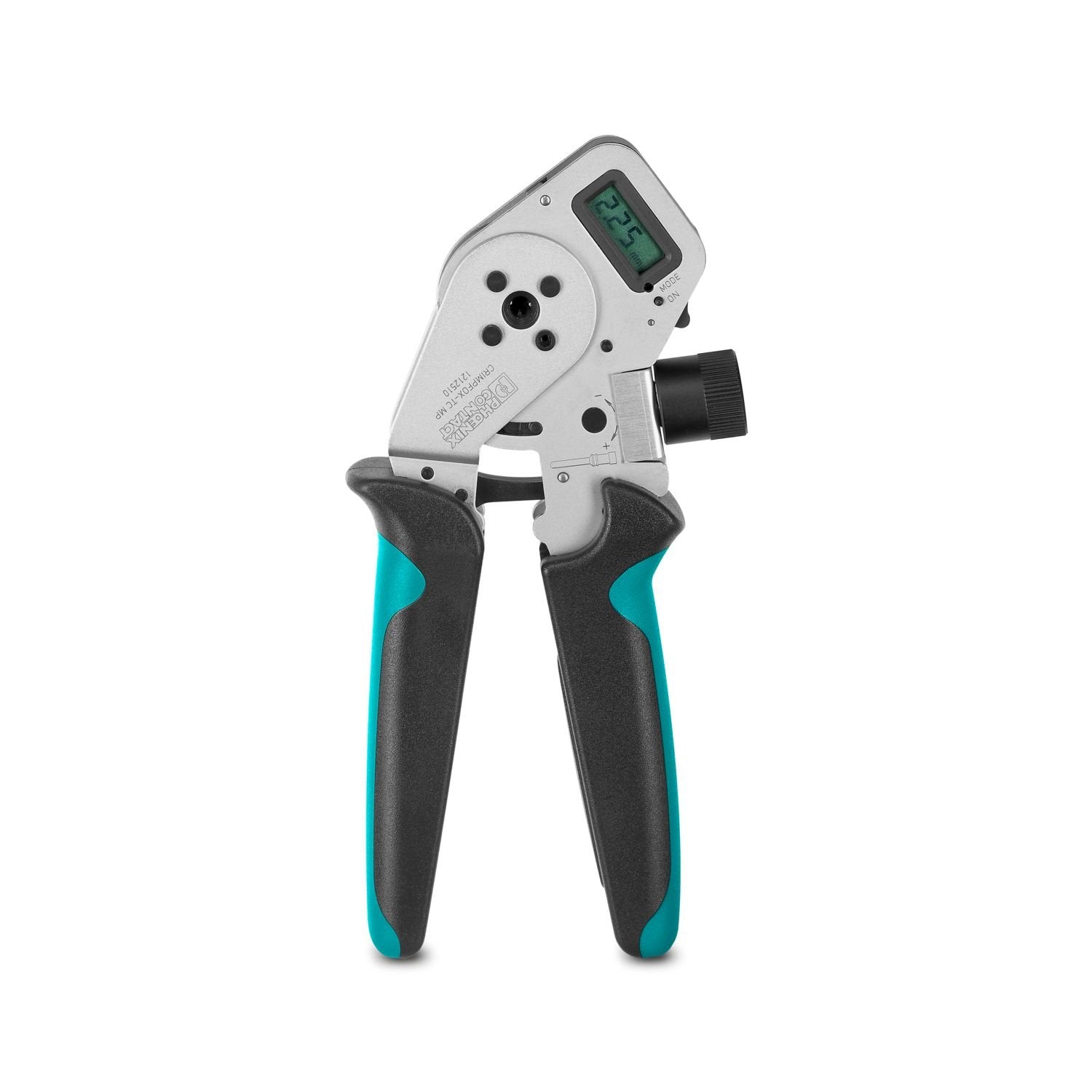 Crimping pliers for turned crimp contacts Ø 0.6 mm/Ø 0.8 mm/Ø 1 mm/Ø 1.5 mm/Ø 2 mm, litz wire cross-section: 0.06 mm 2 ... 2.5 mm 2 . The locators and positioning pins to be used (see crimping pliers instructions) are included in the scope of supply.