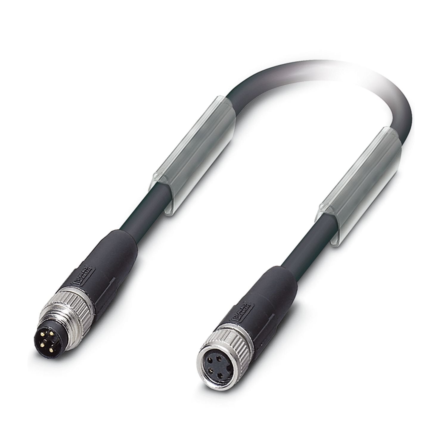 Bus system cable, INTERBUS, 4-position, PUR halogen-free, black RAL 9005, shielded, Plug straight M8, coding: A, on Socket straight M8, coding: A, cable length: 2 m