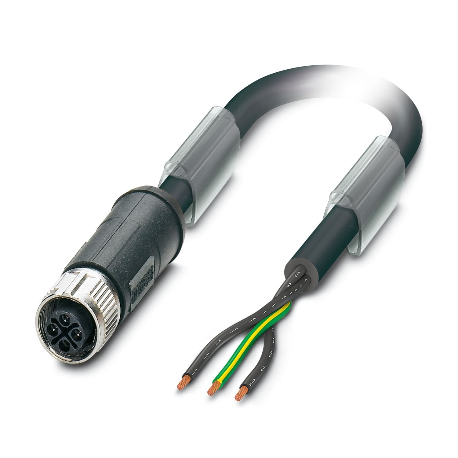 Power cable, 3-position, PVC, black, free cable end, on Socket straight M12, coding: S, cable length: 10 m, For alternating current up to 16 A/690 V