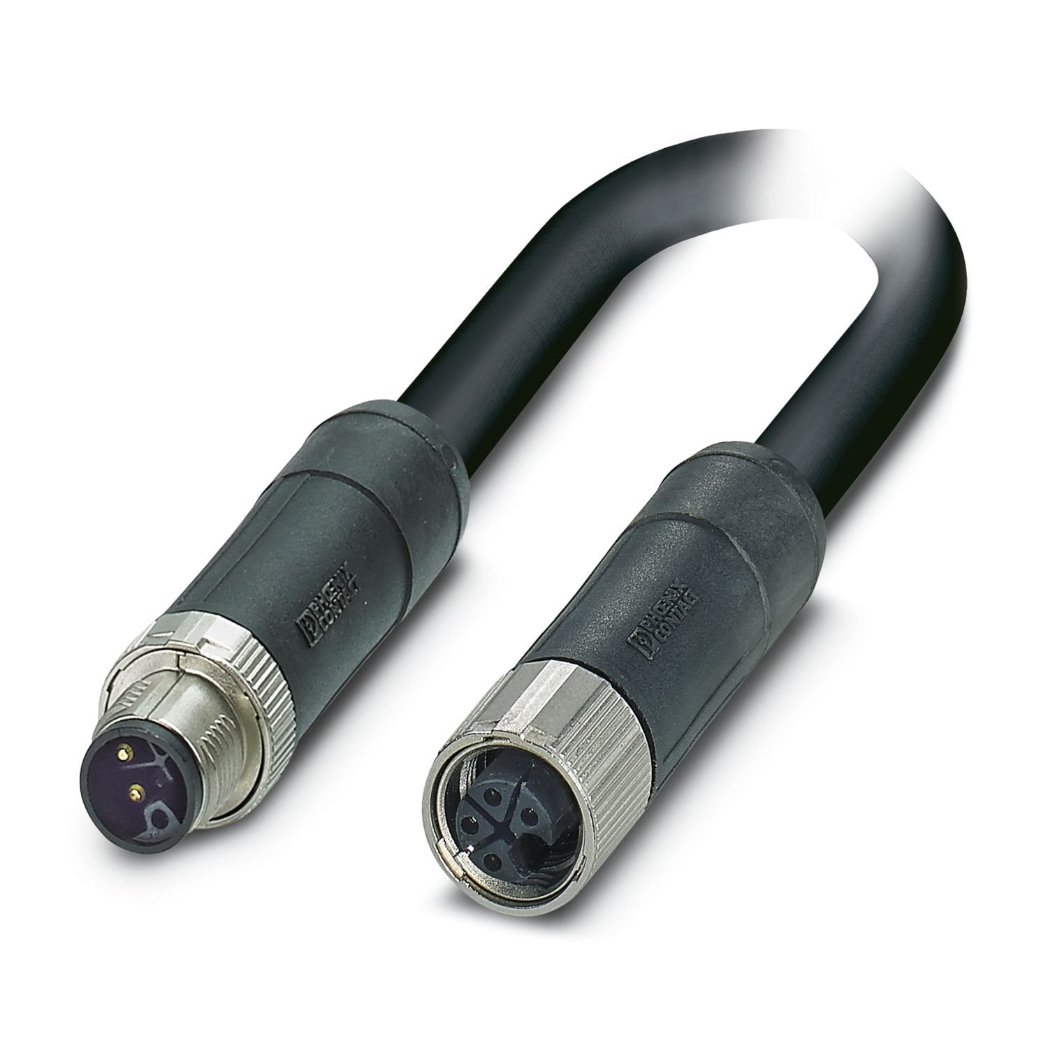 Power cable, 4-position, PVC, black-gray RAL 7021, Plug straight M12, coding: L, on Socket straight M12, coding: L, cable length: 0.3 m, For direct current up to 12 A/63 V