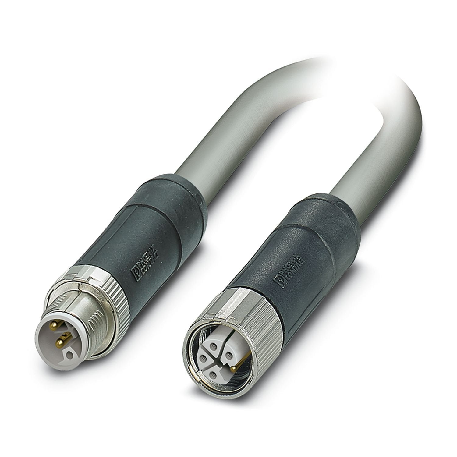 Power cable, 5-position, PUR halogen-free, gray RAL 7001, Plug straight M12, coding: L, on Socket straight M12, coding: L, cable length: 3 m, for direct current up to 16 A/63 V