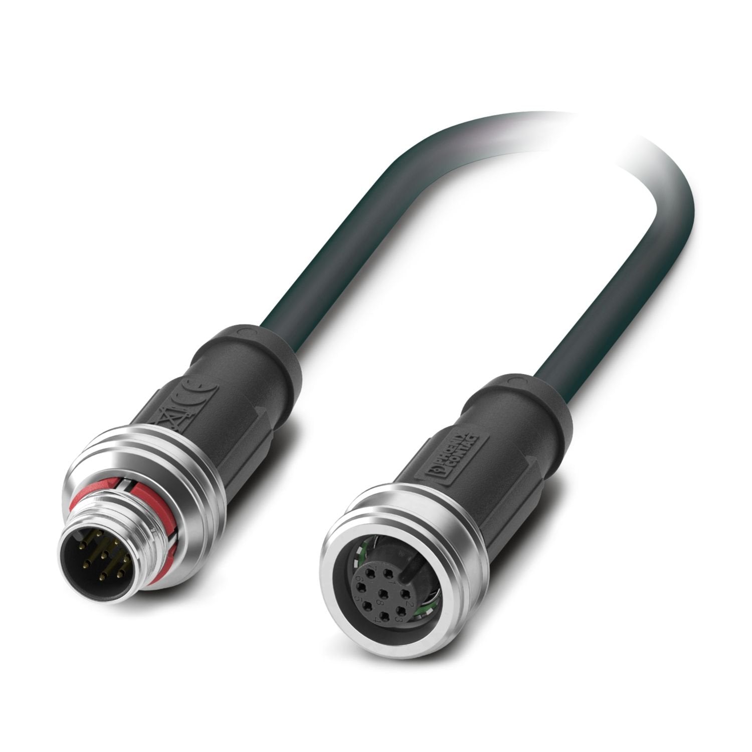 Sensor/actuator cable, 8-position, PUR halogen-free, black-gray RAL 7021, shielded (Advanced Shielding Technology), Plug straight M12 Push Pull, coding: A, on Socket straight M12 Push Pull, coding: A, cable length: 0.6 m