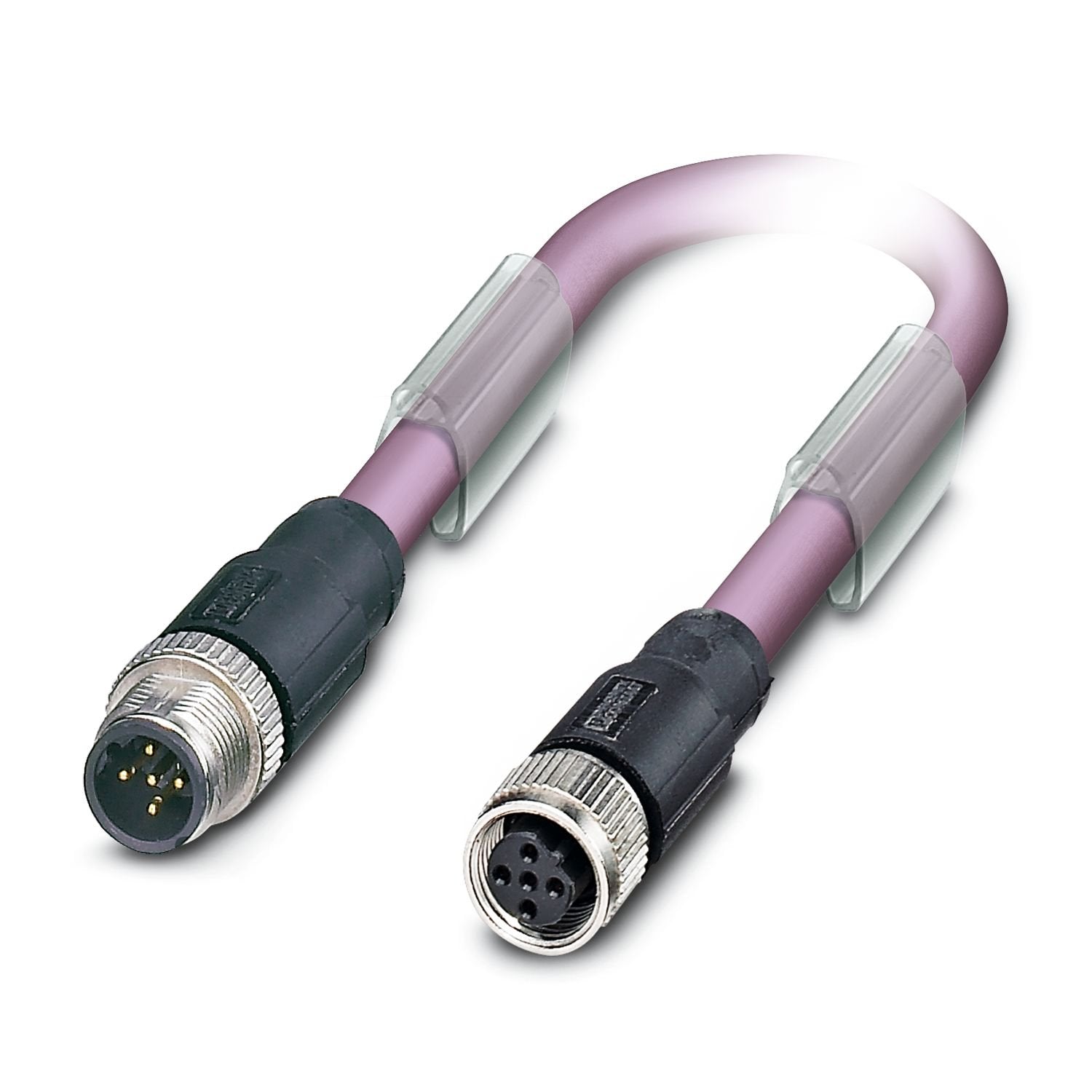 Bus system cable, PROFIBUS (12 Mbps), 2-position, PUR halogen-free, red lilac RAL 4001, shielded, Plug straight M12, coding: B, on Socket straight M12, coding: B, cable length: 2 m