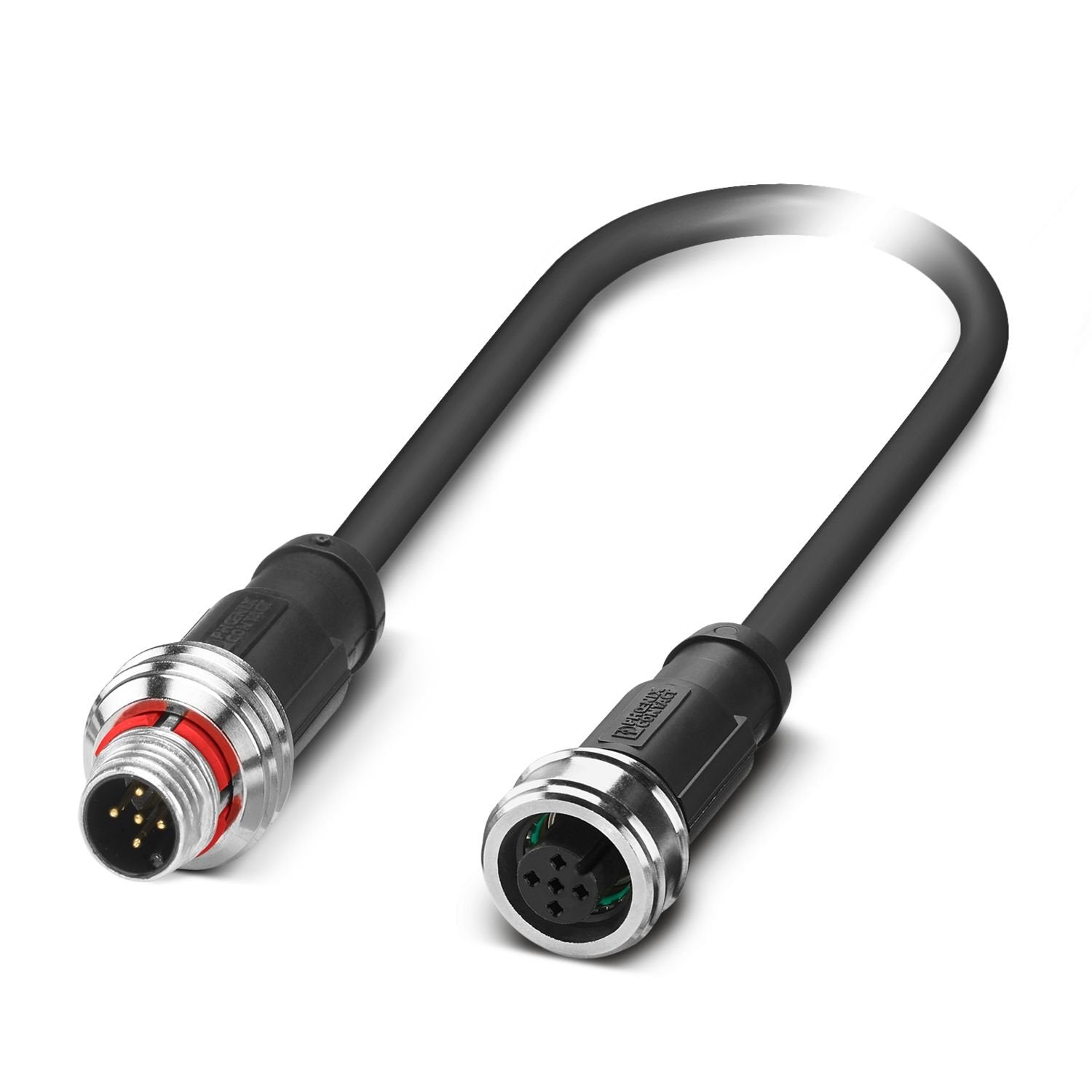 Sensor/actuator cable, 5-position, PUR halogen-free, black-gray RAL 7021, shielded (Advanced Shielding Technology), Plug straight M12 Push Pull, coding: A, on Socket straight M12 Push Pull, coding: A, cable length: 0.6 m