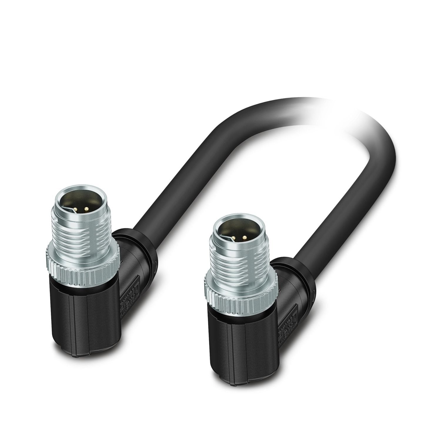 Hybrid cable, Ethernet hybrid CAT5 (100 Mbps), 8-position, PUR halogen-free, black RAL 9005, shielded (Advanced Shielding Technology), Plug angled M12, coding: Y / IP65/IP67, on Plug angled M12, coding: Y / IP65/IP67, cable length: 0.3 m, Power with Ethernet (PWE), Customer version