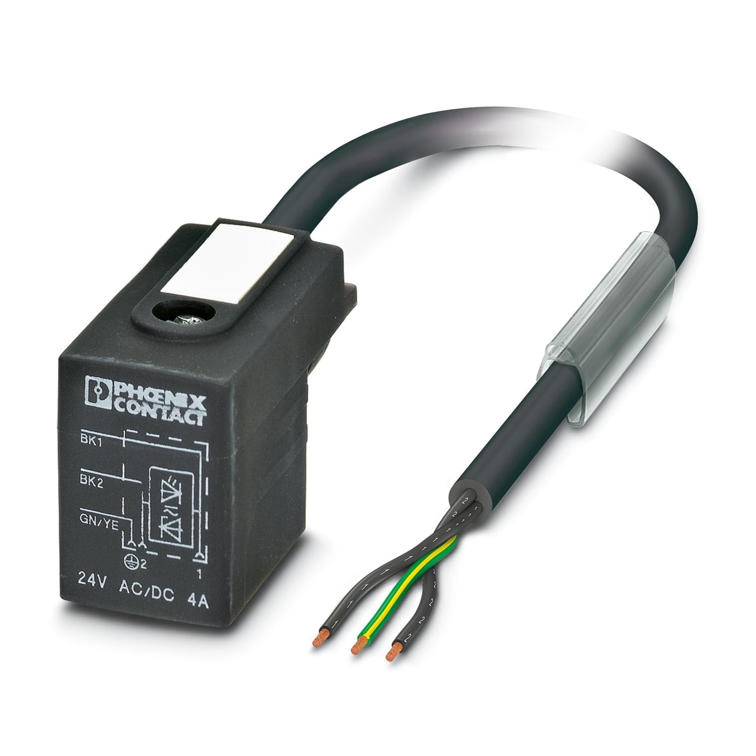 Sensor/actuator cable, 3-position, PUR halogen-free, black-gray RAL 7021, free cable end, on Valve connector B (10 mm), with 1 LED, Wiring: Z diode, cable length: 3 m