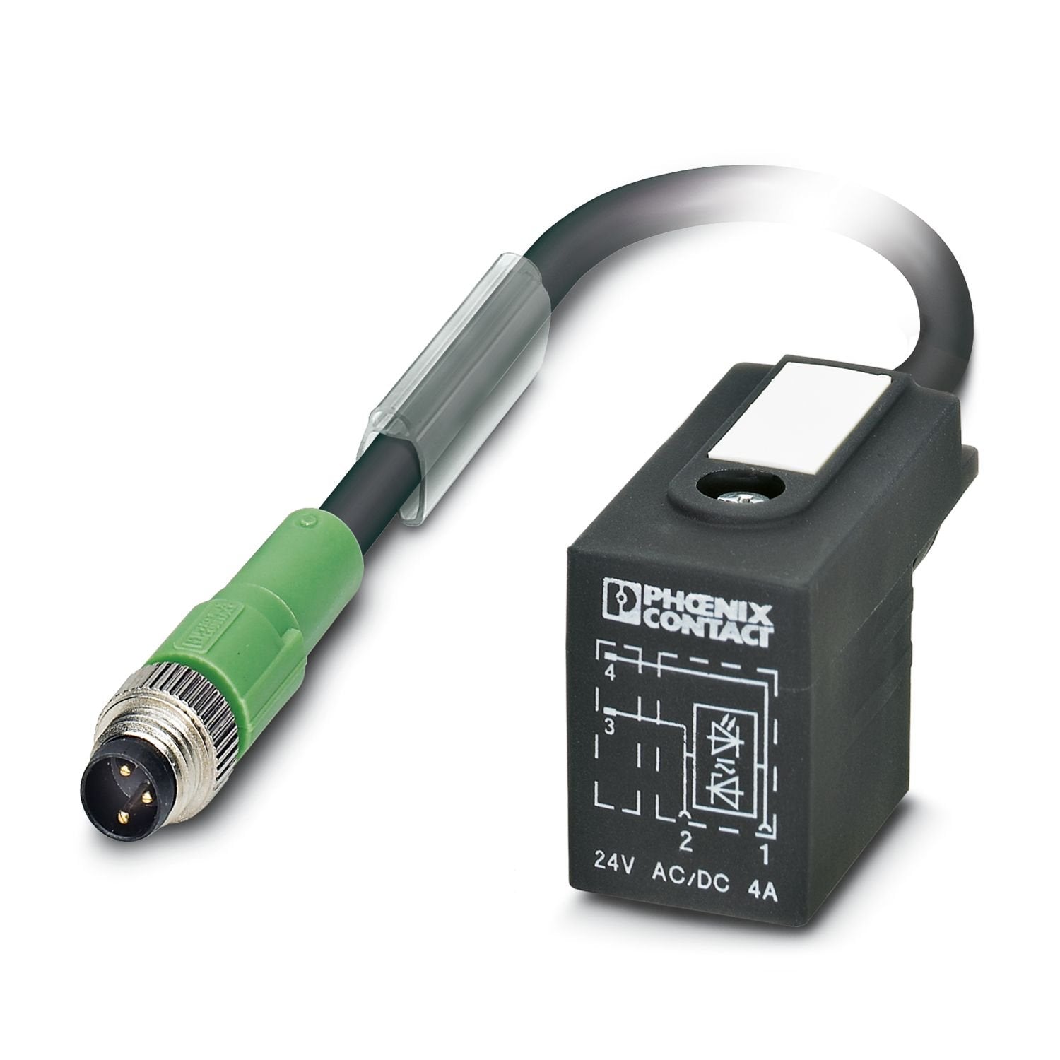 Sensor/actuator cable, 2-position, Plug straight M8, coding: A, on Valve connector B (10 mm), with 1 LED, Wiring: Z diode, cable length: Free input (0.2 ... 40.0 m)