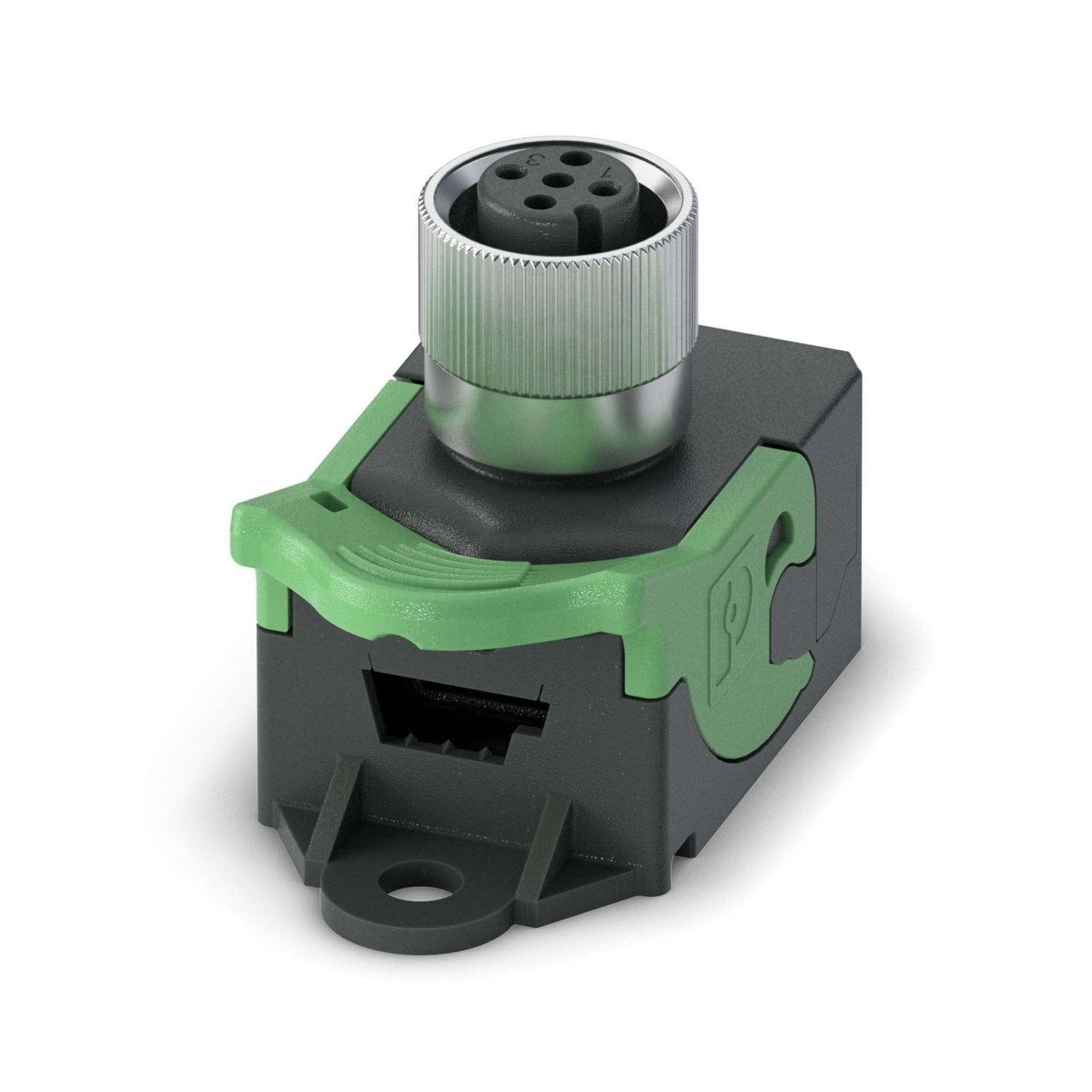 AS-Interface distributor with a high degree of protection, for a branch from one flat-ribbon conductor to one straight, A-coded, 2-pos. M12 socket