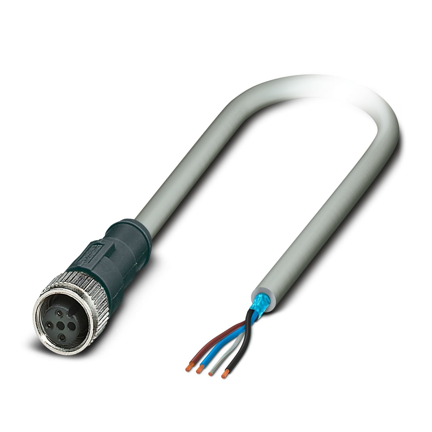 Sensor/actuator cable, 3-position, PVC, gray, shielded, free cable end, on Socket straight M12, coding: A, cable length: 20 m, Foil shielding plus drain wire