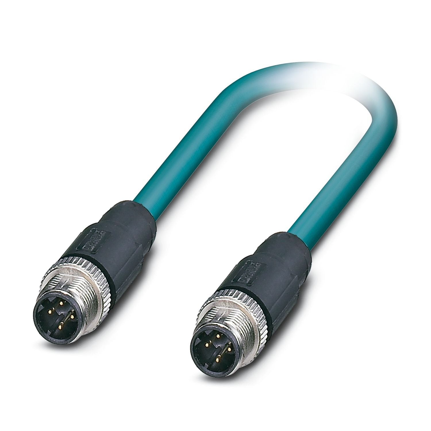 Network cable, Ethernet CAT5 (100 Mbps), 4-position, PUR halogen-free, water blue RAL 5021, shielded, Plug straight M12, coding: D / IP67, on Plug straight M12, coding: D / IP67, cable length: 5 m