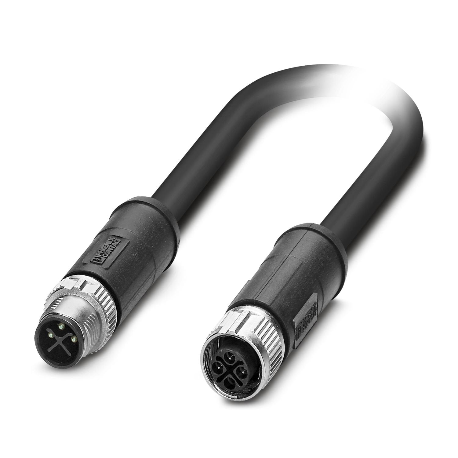 Power cable, 3-position, PVC, black, Plug straight M12, coding: S, on Socket straight M12, coding: S, cable length: 3 m