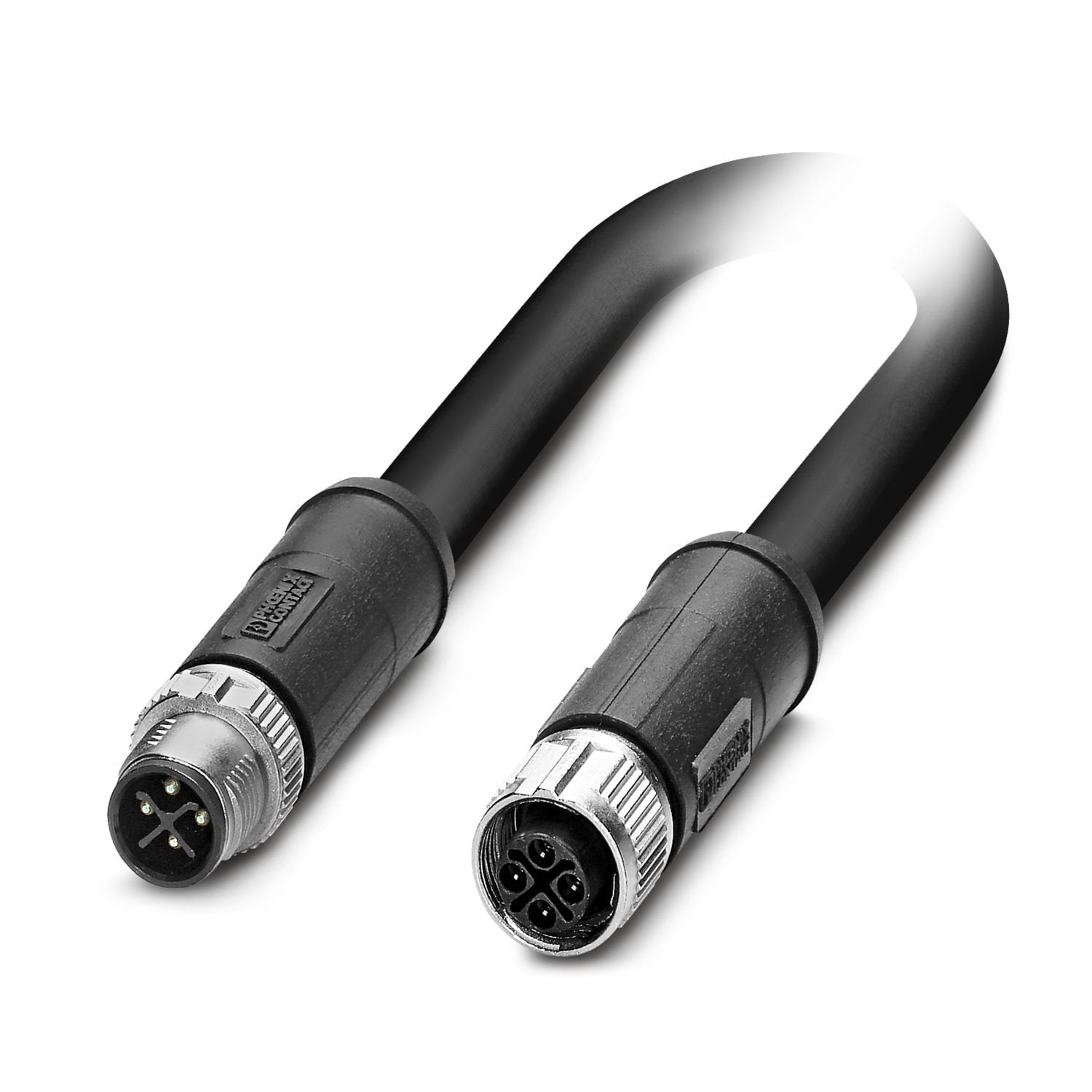 Power cable, 4-position, PVC, black, shielded (Advanced Shielding Technology), Plug straight M12, coding: S, on Socket straight M12, coding: S, cable length: 10 m
