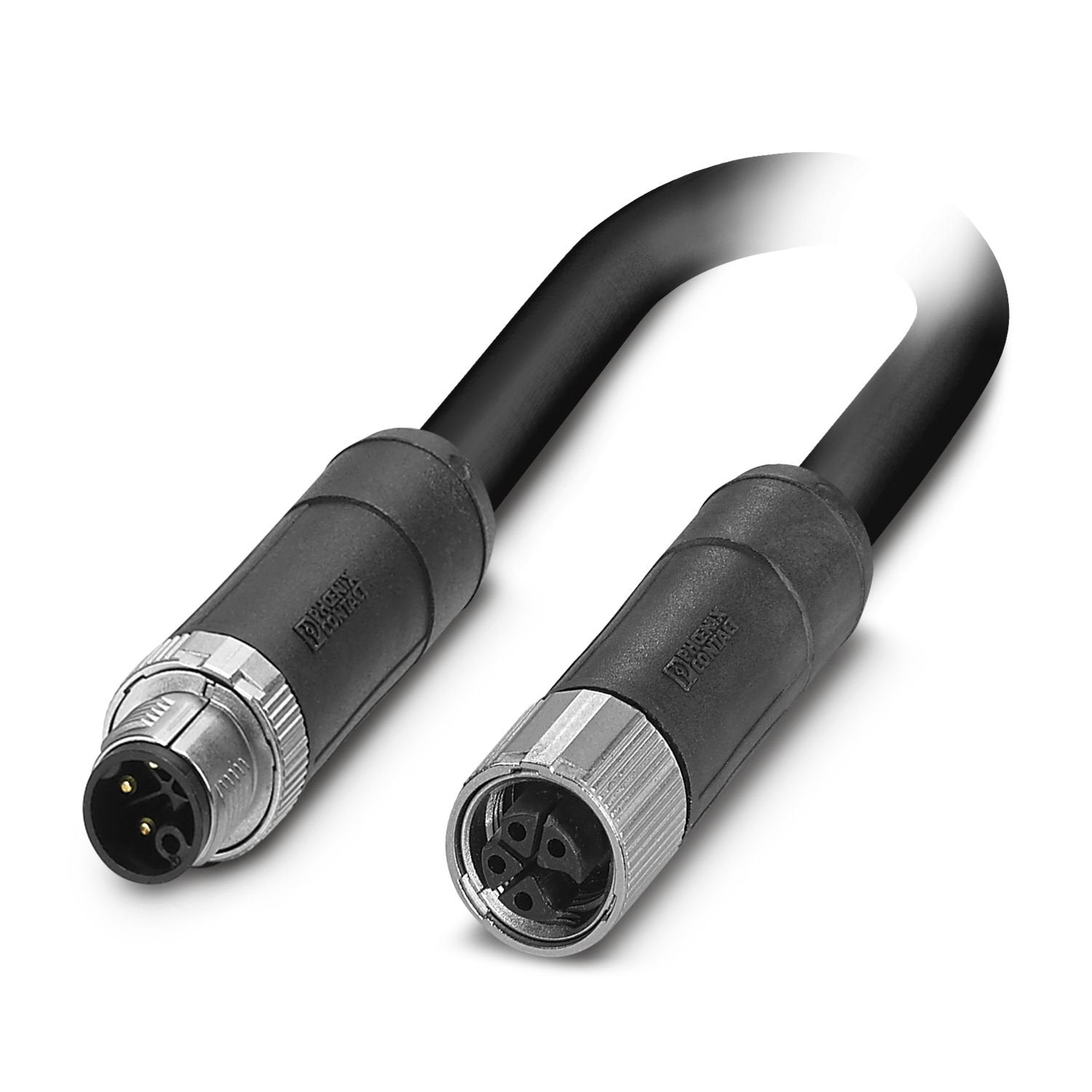 Power cable, 5-position, PVC, black, shielded (Advanced Shielding Technology), Plug straight M12, coding: K, on Socket straight M12, coding: K, cable length: 2 m