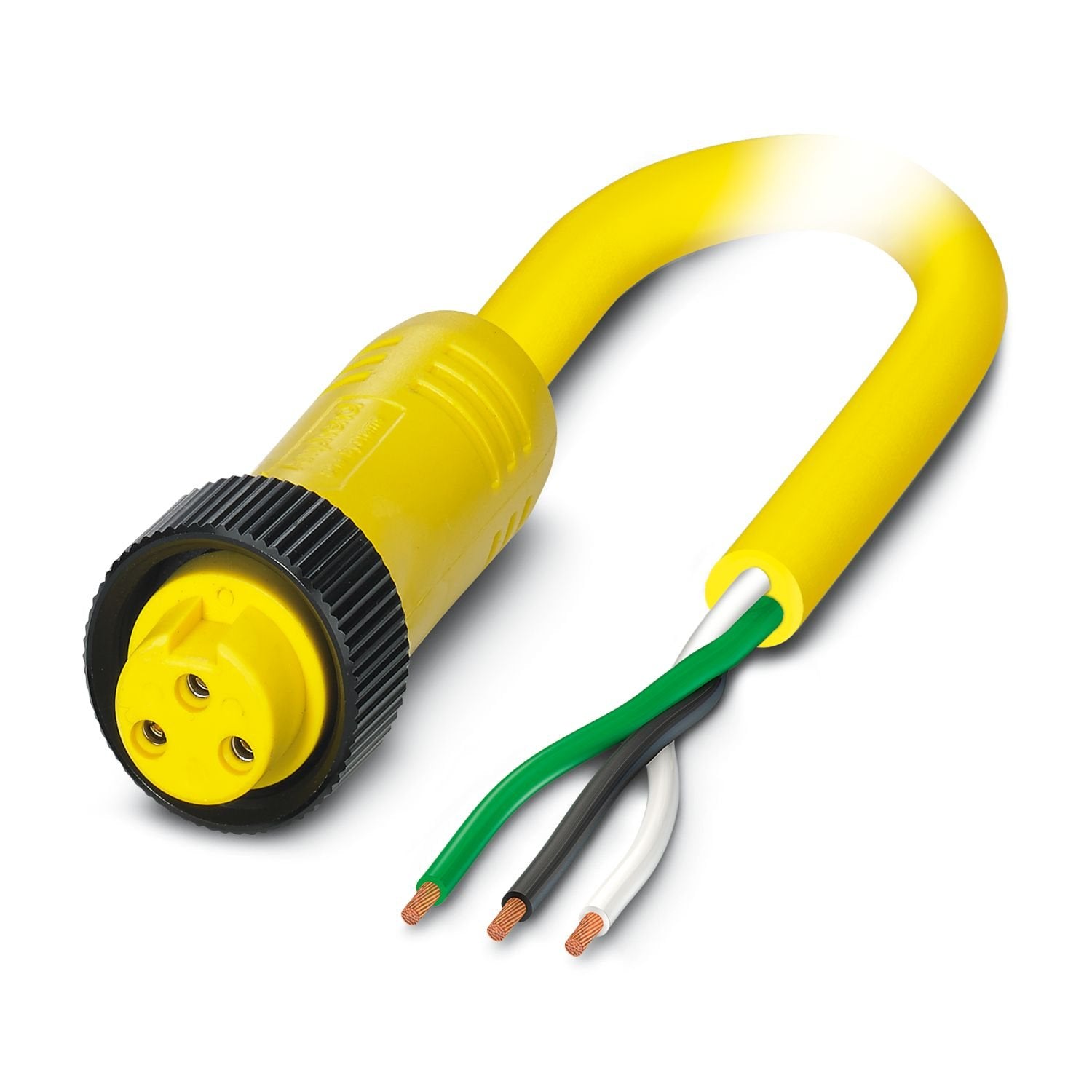 Power cable, 3-position, PVC, yellow, free cable end, on Socket straight 7/8"-16UNF, coding: A, cable length: 2 m