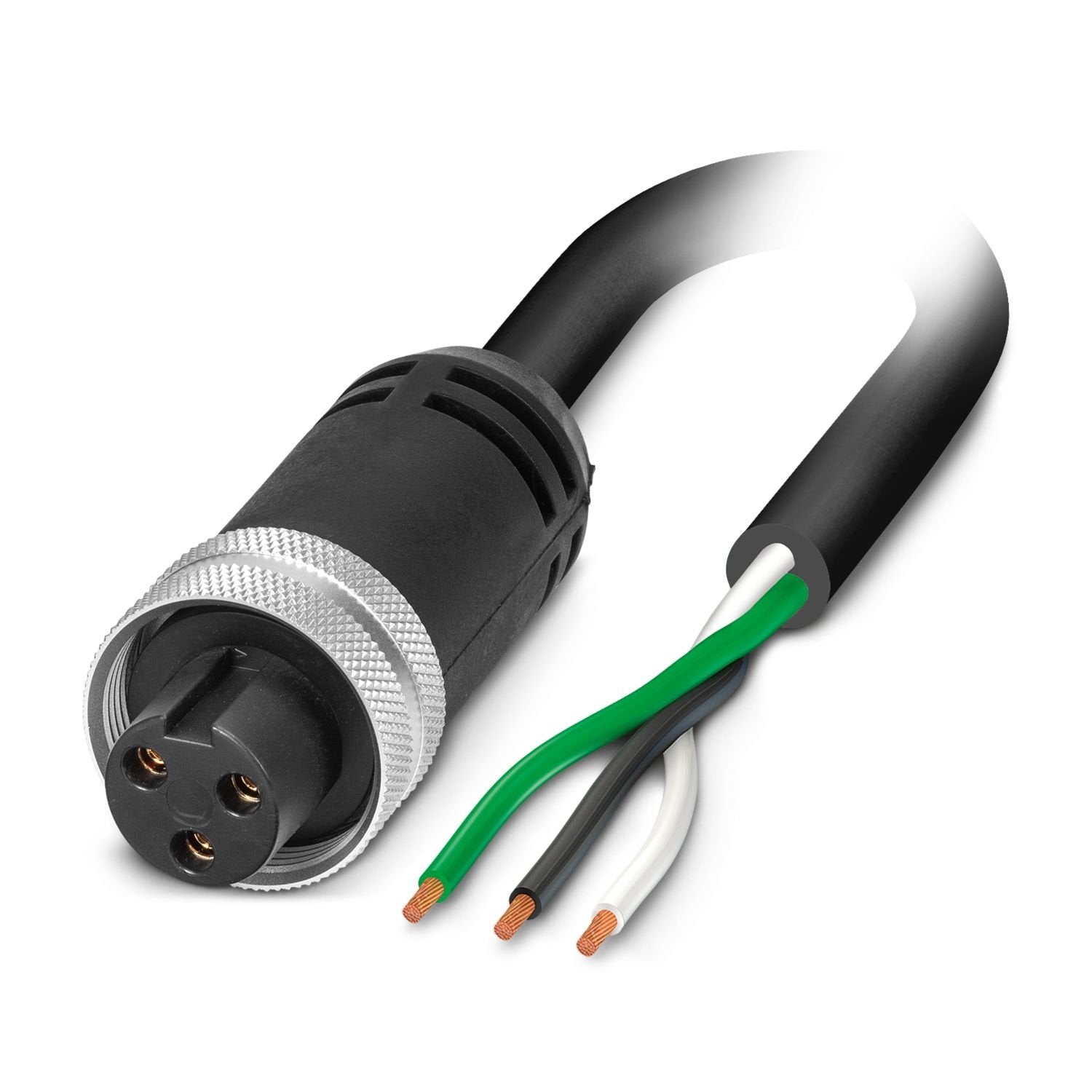 Power cable, 3-position, TPE, black, free cable end, on Socket straight 1-3/8"-16UN, coding: Standard, cable length: 2 m