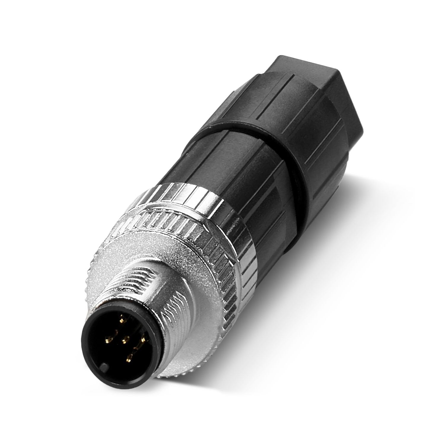 Connector, Universal, 5-position, unshielded, Plug straight M12, coding: A, Push-lock spring connection, knurl material: Zinc die-cast, nickel-plated, external cable diameter 4 mm ... 8 mm