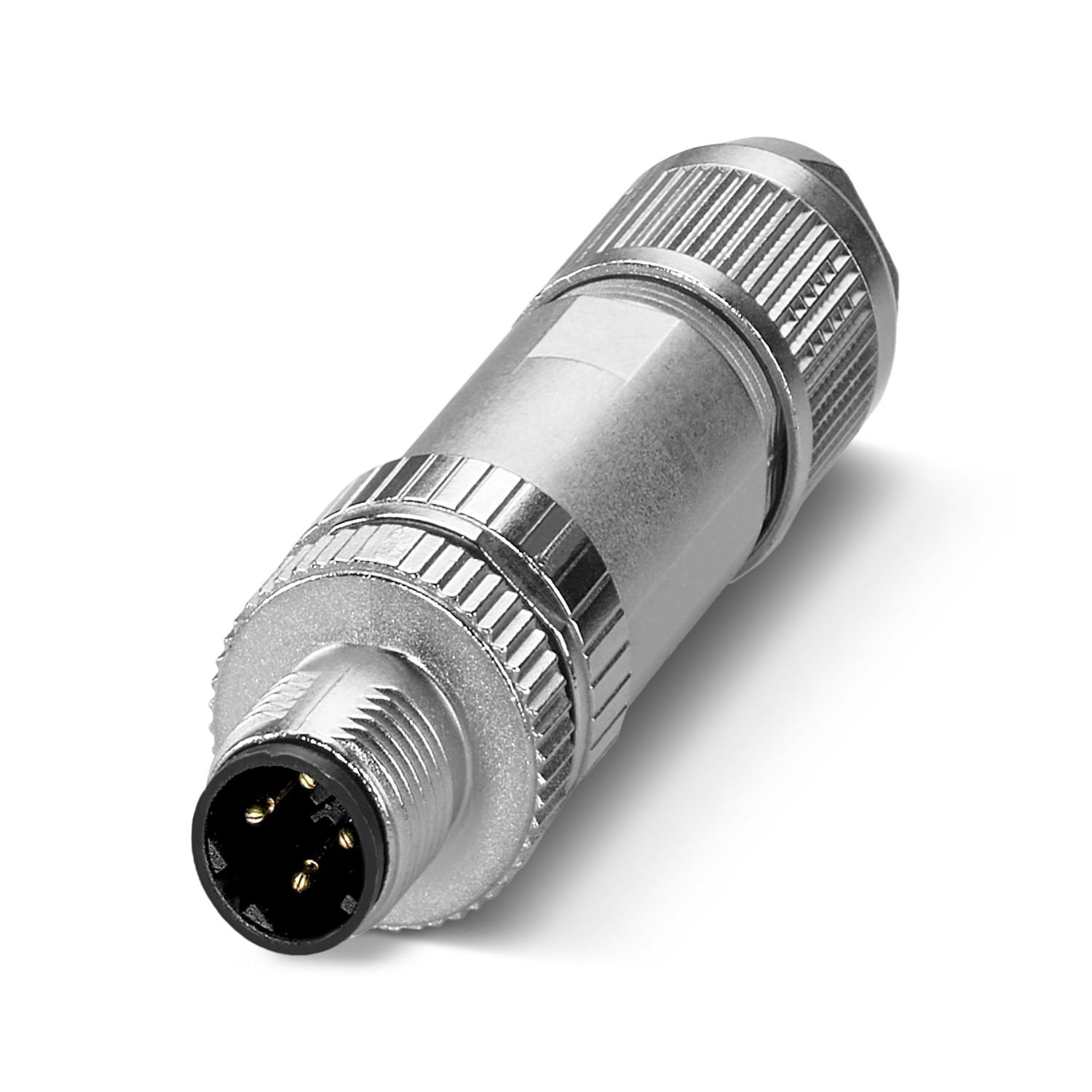 Connector, PROFINET CAT5 (100 Mbps), 4-position, shielded, Plug straight M12, coding: D, Push-lock spring connection, knurl material: Zinc die-cast, nickel-plated, external cable diameter 4 mm ... 8 mm