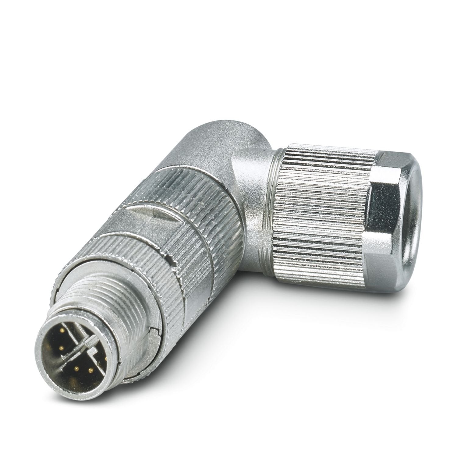 Data connector, Ethernet CAT6 A (10 Gbps), PROFINET CAT6 A (10 Gbps), 8-position, shielded, Plug angled M12, coding: X, Crimp connection, knurl material: Zinc die-cast, tin-plated, external cable diameter 6.5 mm ... 10 mm, without crimp contacts