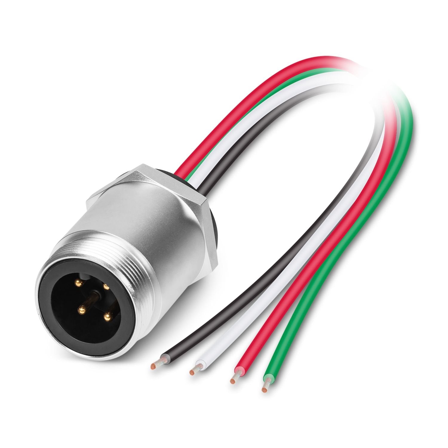 Flush-type connector, 4-position, Plug, straight, 1-3/8" - 16UN, Standard-coding, Individual wires, cable length: 1 m, PVC litz wire