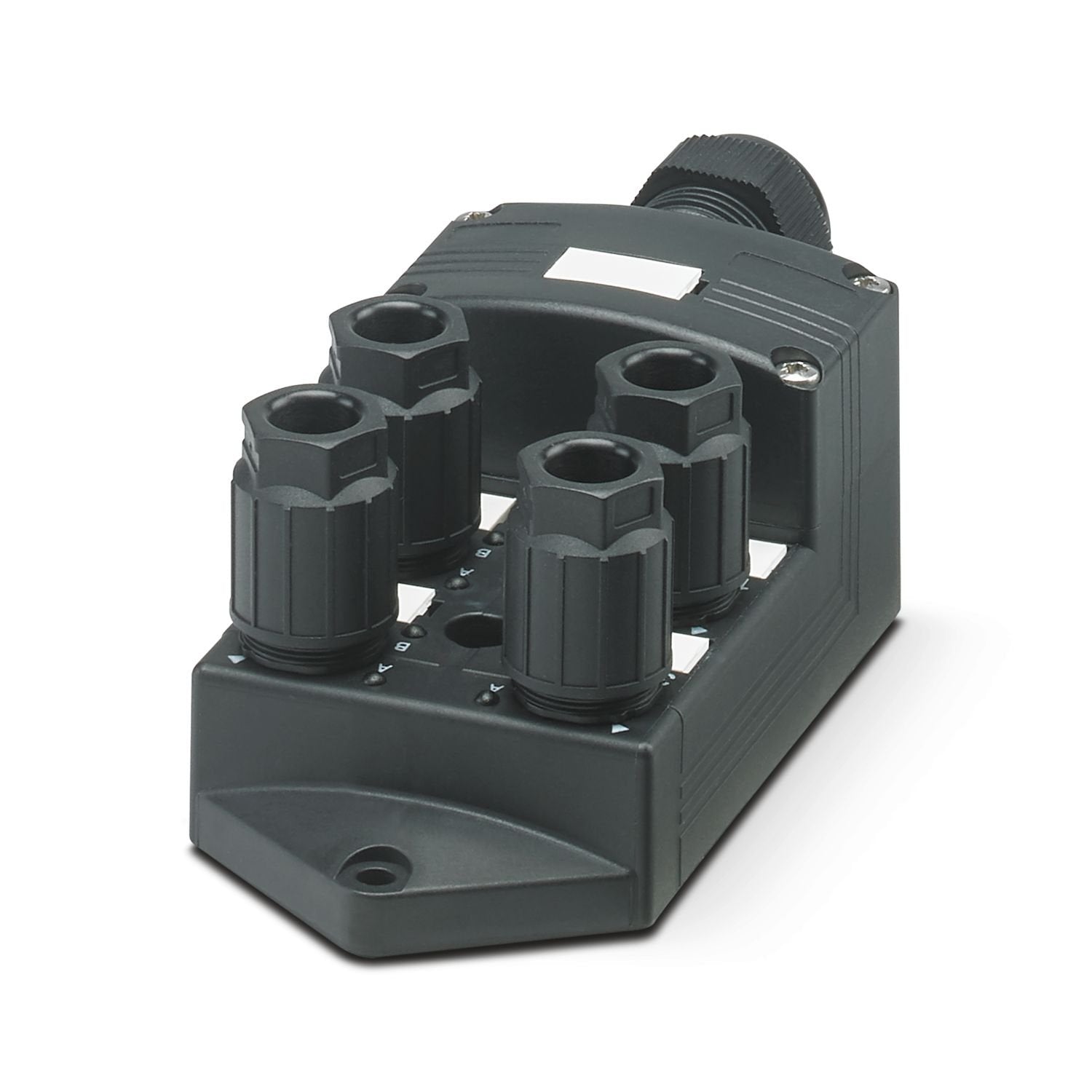 Distributor box, connection method: QUICKON, 0.14 mm 2 ... 0.5 mm 2 , number of slots: 4, number of positions: 5, slot assignment: Double, status display: yes, PNP; master cable connection: Push-in connection 180°, shielding: no, When connecting 5 conductors, max. 0.5 mm 2 can be connected