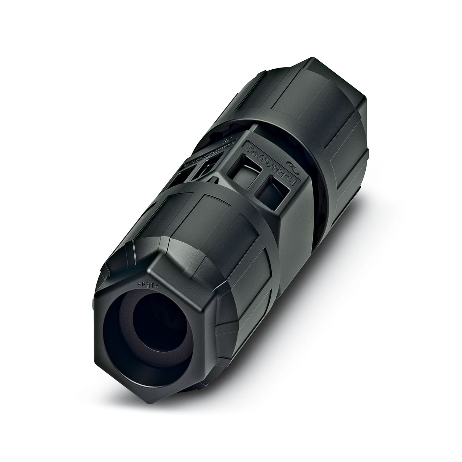 Conductor connector, connection method: IDC connection, number of positions: 2+PE, 0.5 mm 2 ... 1.5 mm 2 , 690 V, 17.5 A, PA, black, With two QUICKON nuts, coding: Coding profile, external cable diameter: 5 mm ... 7 mm and 7 mm ... 9.5 mm
