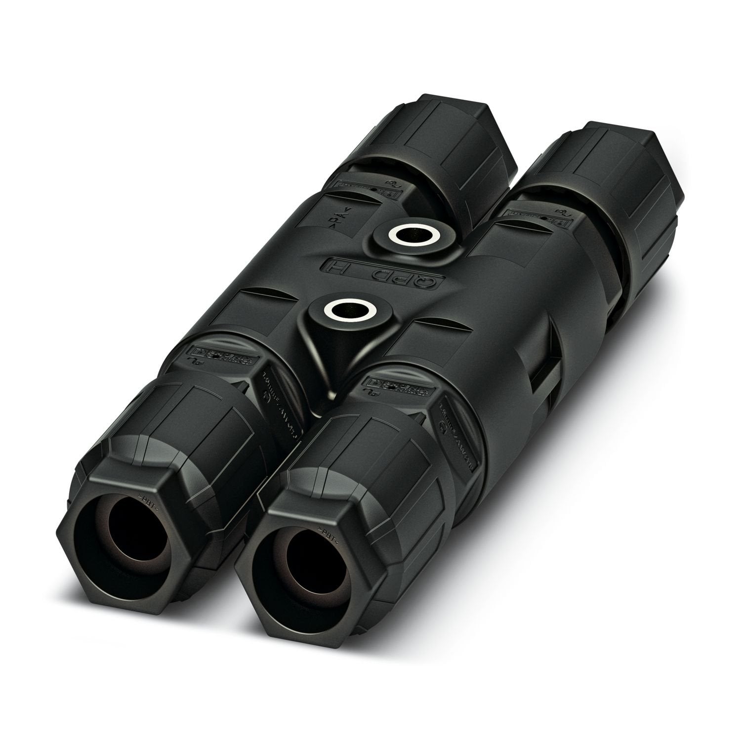 H distributor, connection method: IDC connection, number of positions: 2+PE, 0.5 mm 2 ... 1.5 mm 2 , 690 V, 17.5 A, PA, black, with four QUICKON nuts, coding: Coding profile, external cable diameter: 5 mm ... 7 mm and 7 mm ... 9.5 mm, with a sealing bolt