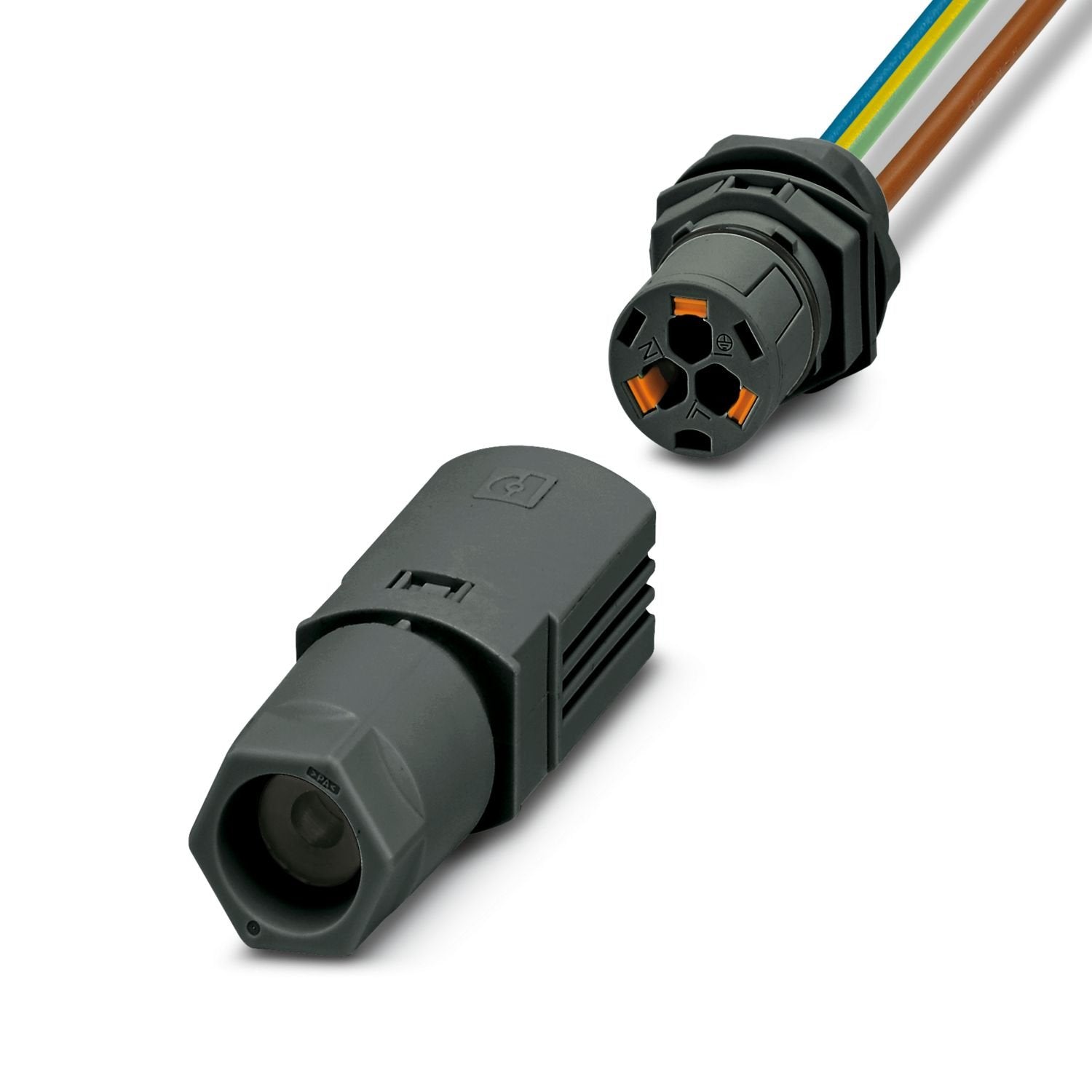Panel feed-through, Direct connection, connection method: Single wires/ Push-in connection, number of positions: 2+PE, M20, 0.5 mm 2 ... 2.5 mm 2 , 450 V, 16 A, PA, black, external cable diameter: 6 mm ... 9 mm and 8 mm ... 13 mm, 2.5 mm 2 , cable length: 0.5 m