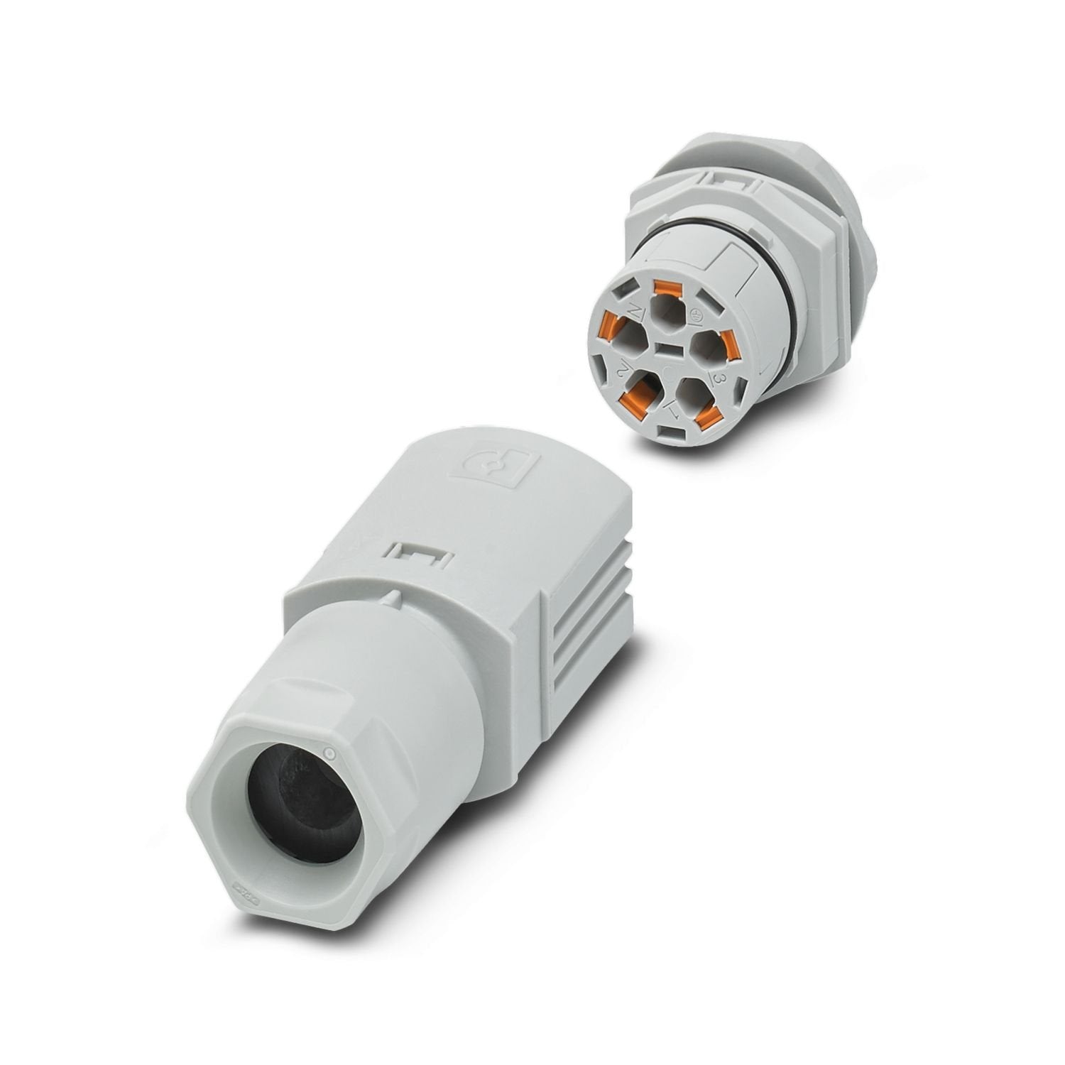 Panel feed-through, Direct connection, connection method: Push-in connection/ Push-in connection, number of positions: 4+PE, M25, 0.5 mm 2 ... 2.5 mm 2 , 600 V, 20 A, PA, light gray, external cable diameter: 7 mm ... 11 mm and 11 mm ... 16 mm