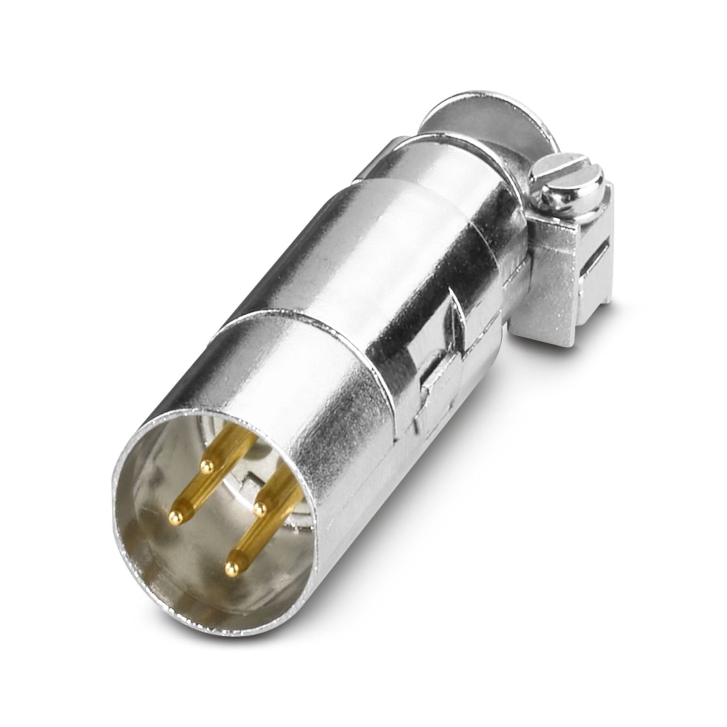 HEAVYCON EMC connector, pin version, 4-pos., for connecting shielded conductors with 3 ... 9.5 mm external conductor diameter. For use in the HC-M-02-EMC-M plastic module