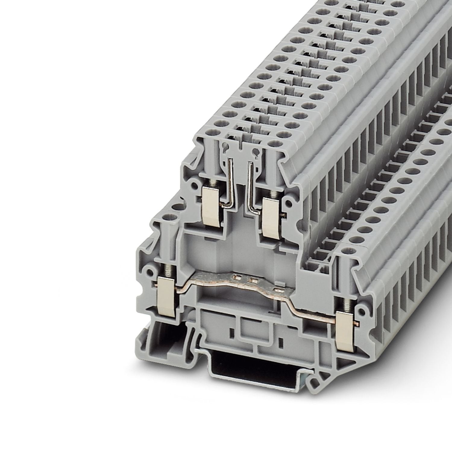 Disconnect terminal block, Current and voltage are determined by the plug used., nom. voltage: 500 V, nominal current: 30 A, connection method: Screw connection, Rated cross section: 4 mm 2 , cross section: 0.14 mm 2 - 6 mm 2 , Disconnect zone, mounting: NS 35/7,5, NS 35/15, color: gray