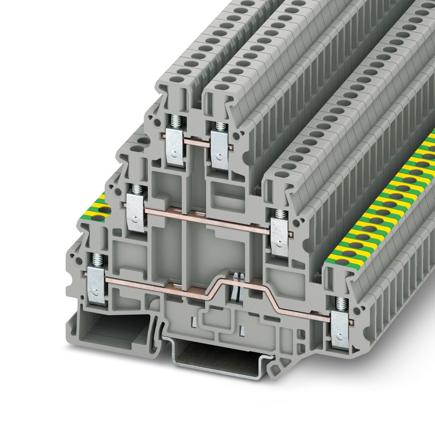 Multi-level terminal block, nom. voltage: 500 V, nominal current: 19 A, connection method: Screw connection, 1st, 2nd and 3rd level, Rated cross section: 2.5 mm 2 , cross section: 0.14 mm 2 - 4 mm 2 , mounting type: NS 35/7,5, NS 35/15, color: gray