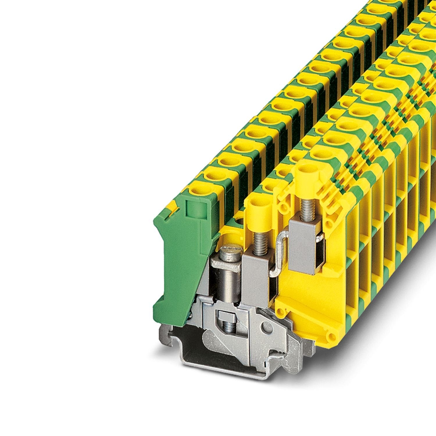 Protective conductor terminal block, connection method: Screw connection, Rated cross section: 10 mm 2 , cross section: 0.5 mm 2 - 16 mm 2 , mounting type: NS 35/7,5, NS 35/15, NS 32, color: green-yellow