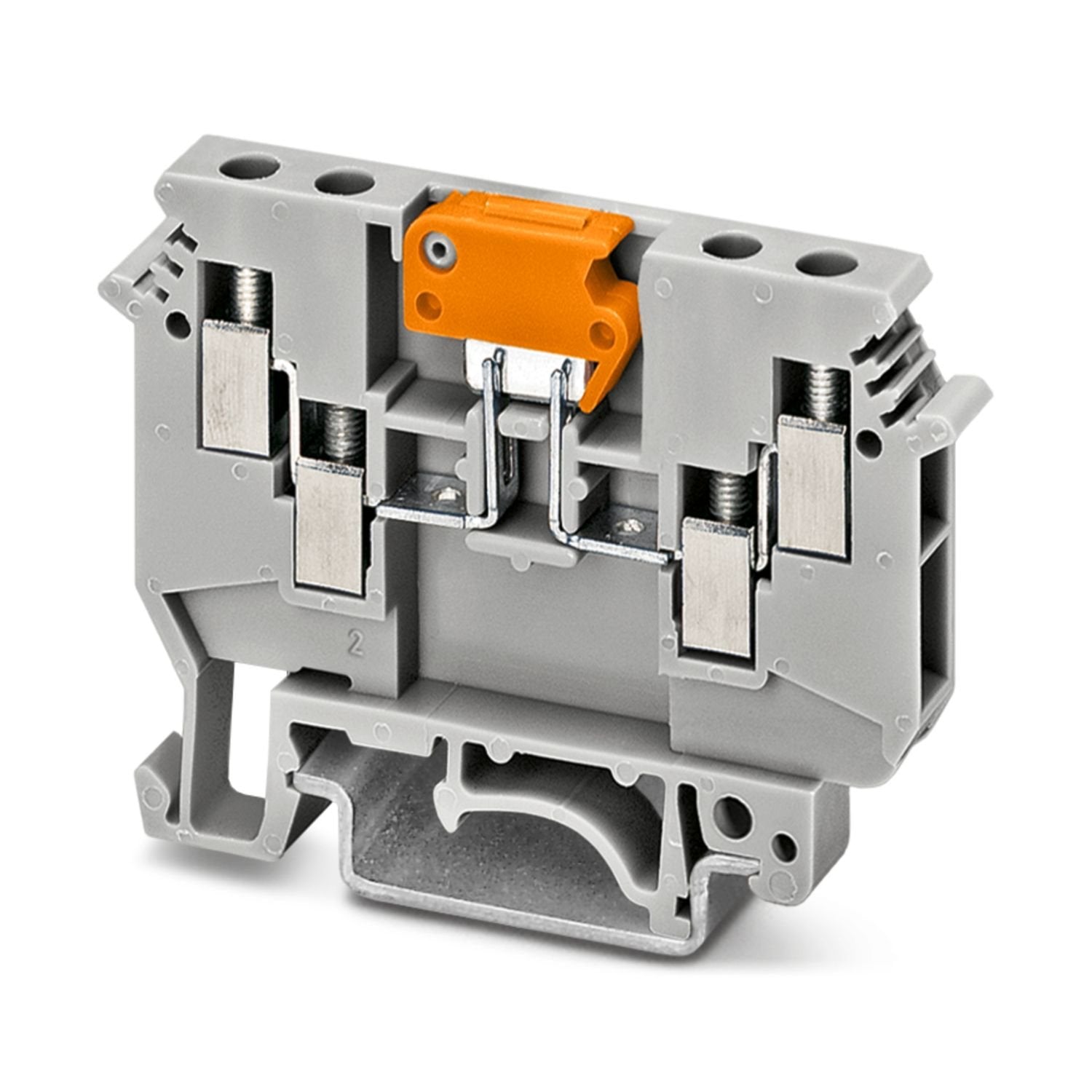 Knife-disconnect terminal block, With test socket screws for insertion of test plugs, nom. voltage: 630 V, nominal current: 16 A, connection method: Screw connection, Rated cross section: 4 mm 2 , cross section: 0.2 mm 2 - 6 mm 2 , mounting: NS 35/7,5, NS 35/15, NS 32, color: gray